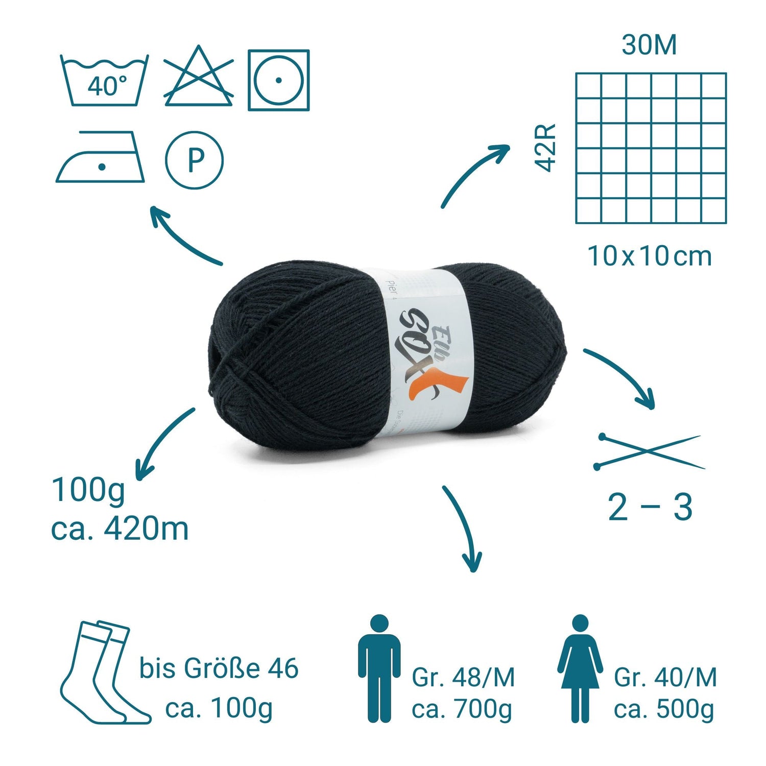 ElbSox Pier 4 | 100g Sockenwolle | 001 - Ankerschwarz - ggh Wolle