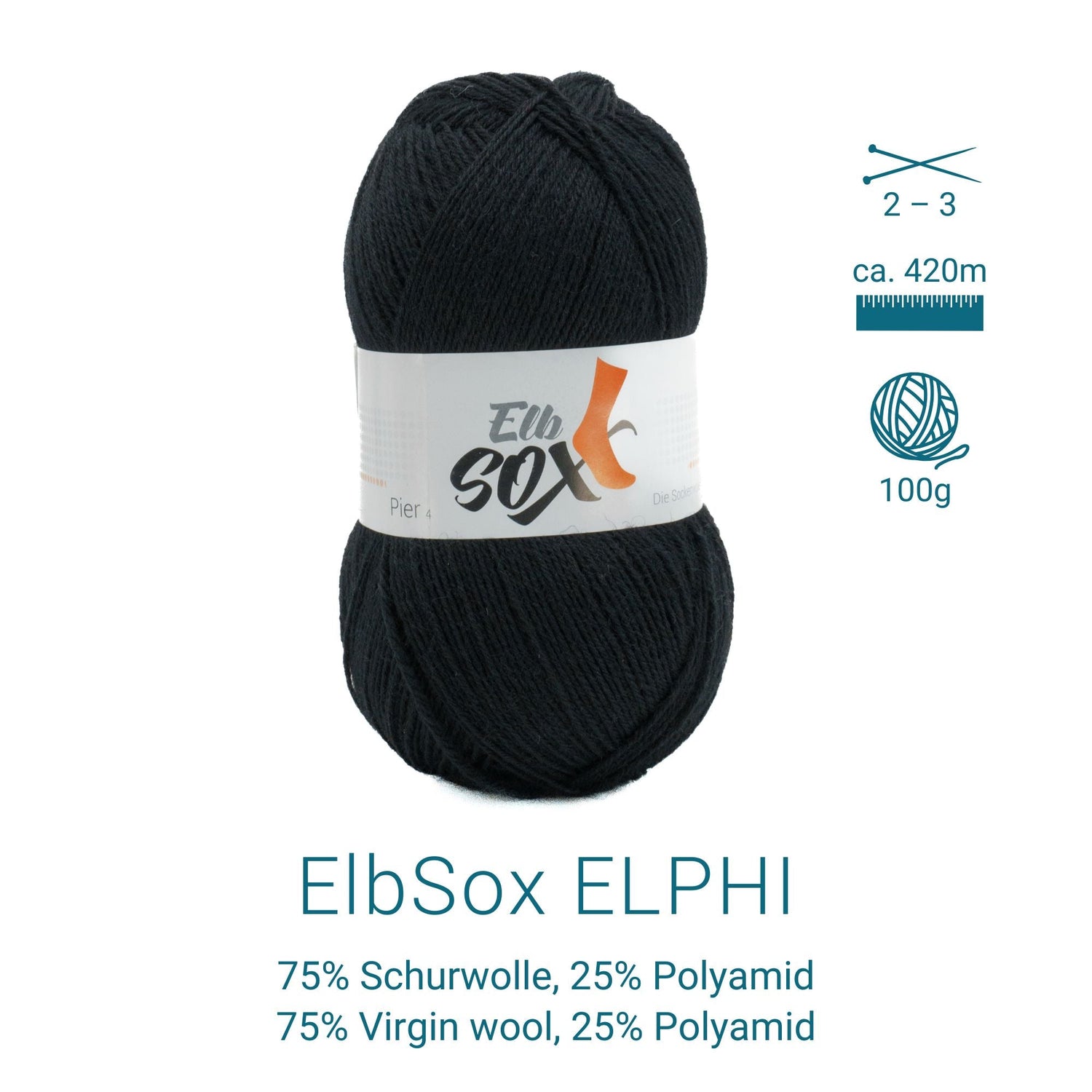 ElbSox Pier 4 | 100g Sockenwolle | 001 - Ankerschwarz - ggh Wolle