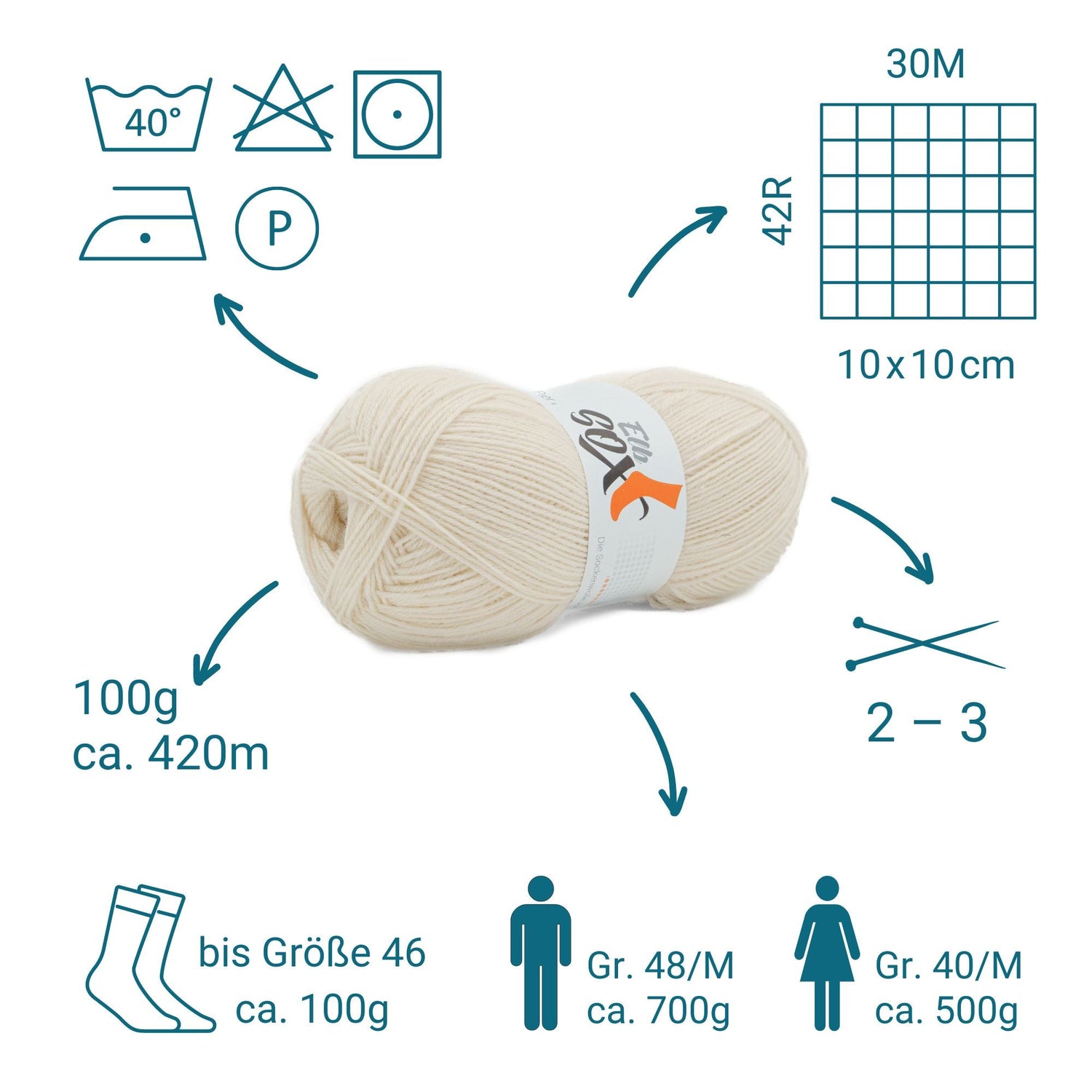 ElbSox Pier 4 | 100g Sockenwolle | 002 - Muschelweiß - ggh Wolle