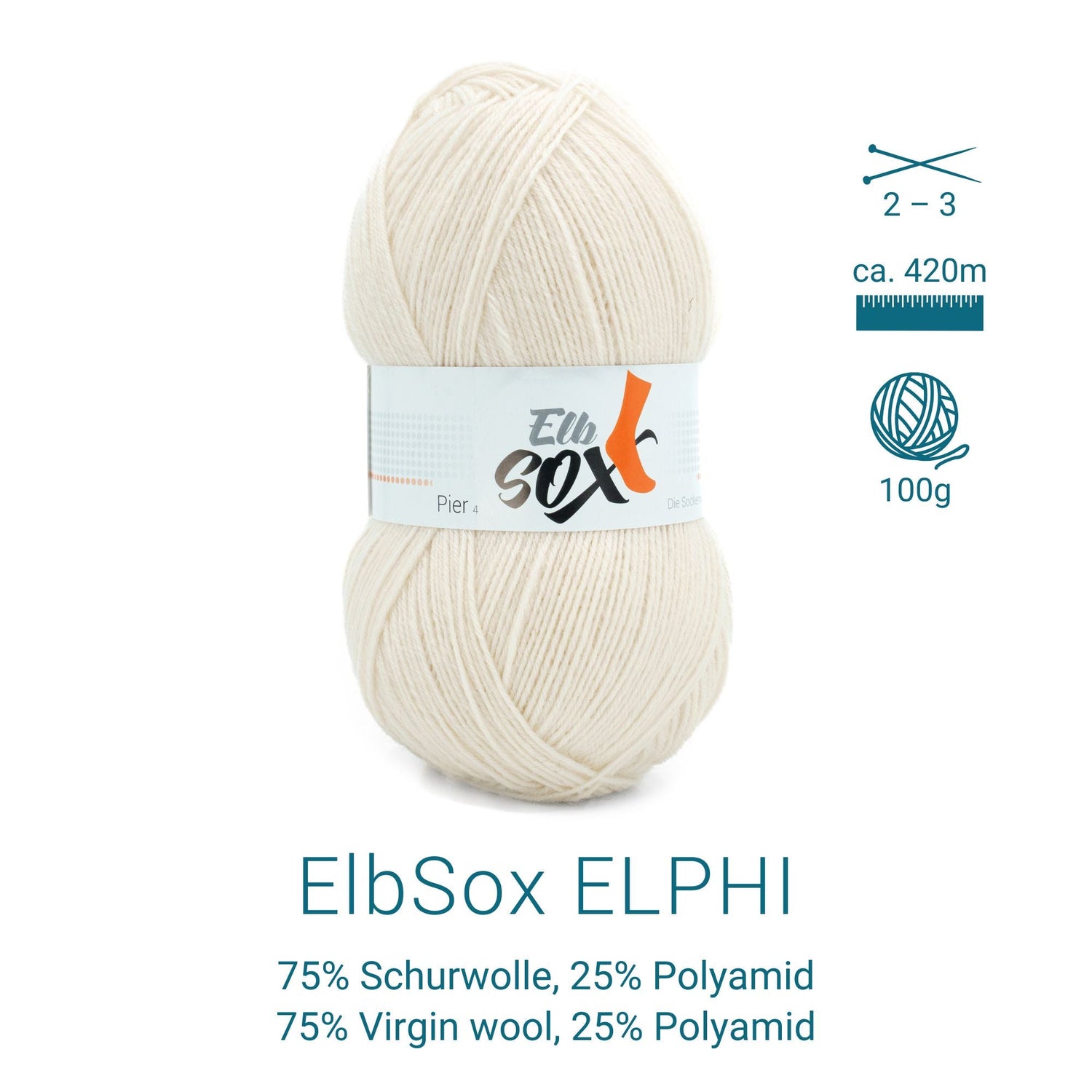 ElbSox Pier 4 | 100g Sockenwolle | 002 - Muschelweiß - ggh Wolle