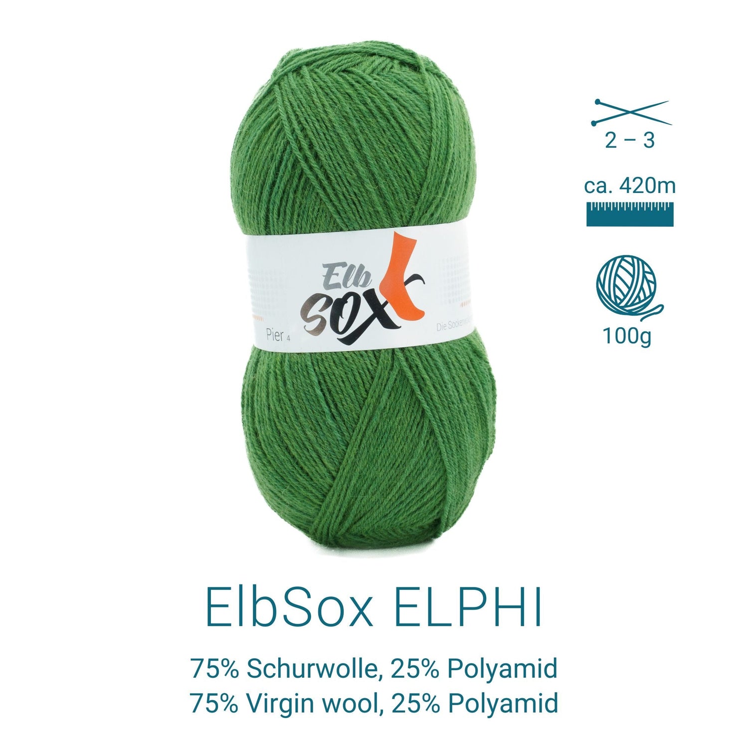 ElbSox Pier 4 | 100g Sockenwolle | 004 - Meeresgrün - ggh Wolle