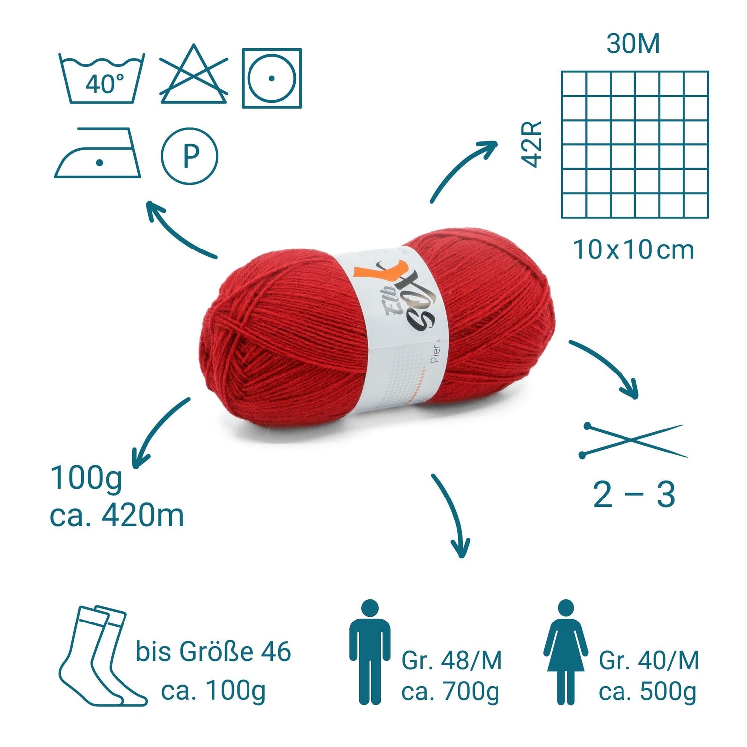 ElbSox Pier 4 | 100g Sockenwolle | 005 - Leuchtturmrot - ggh Wolle