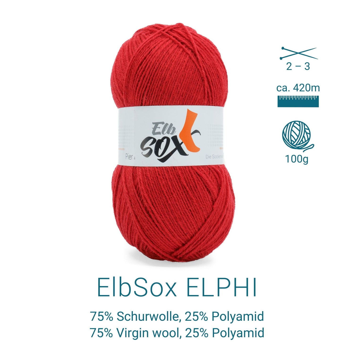 ElbSox Pier 4 | 100g Sockenwolle | 005 - Leuchtturmrot - ggh Wolle