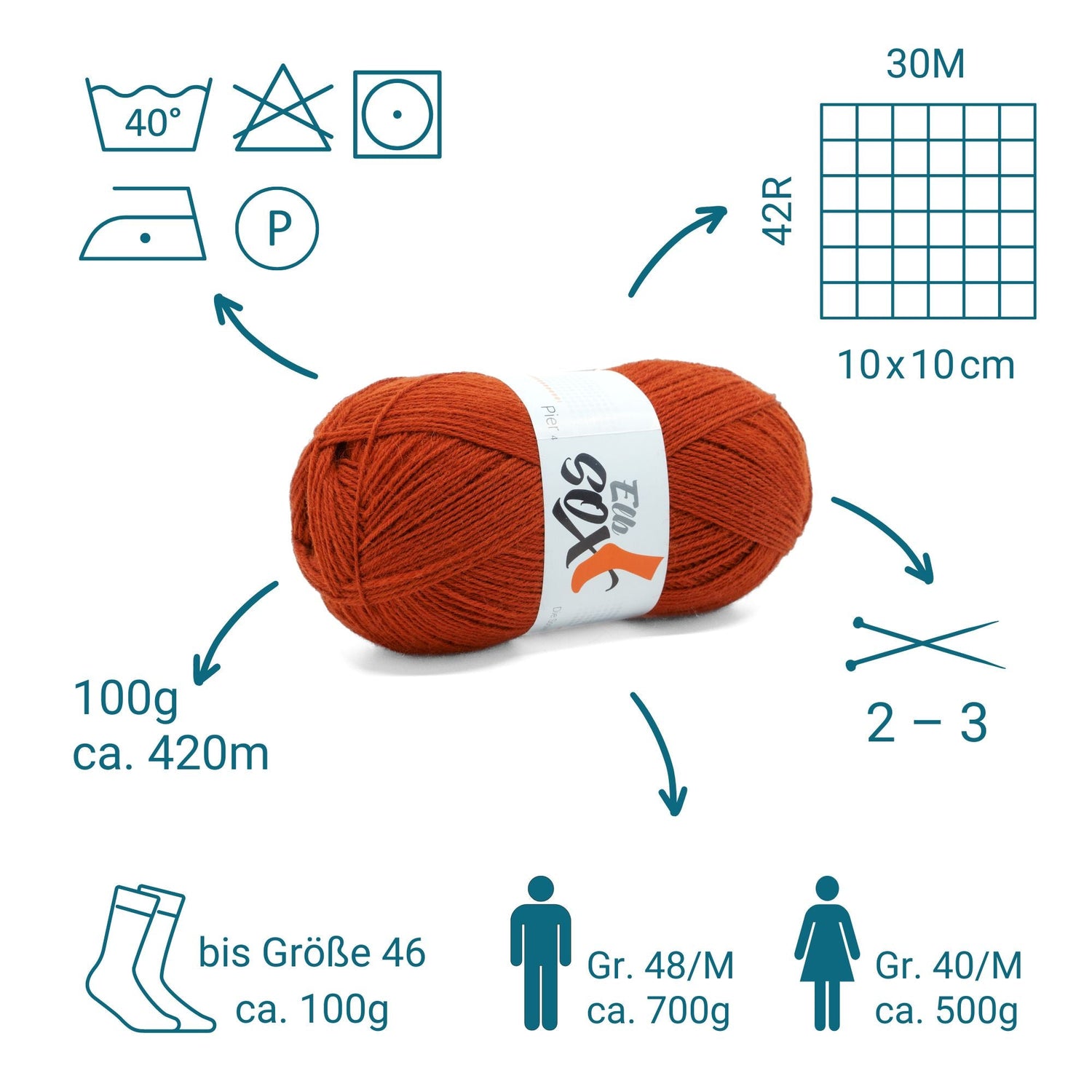 ElbSox Pier 4 | 100g Sockenwolle | 006 - Rostorange - ggh Wolle