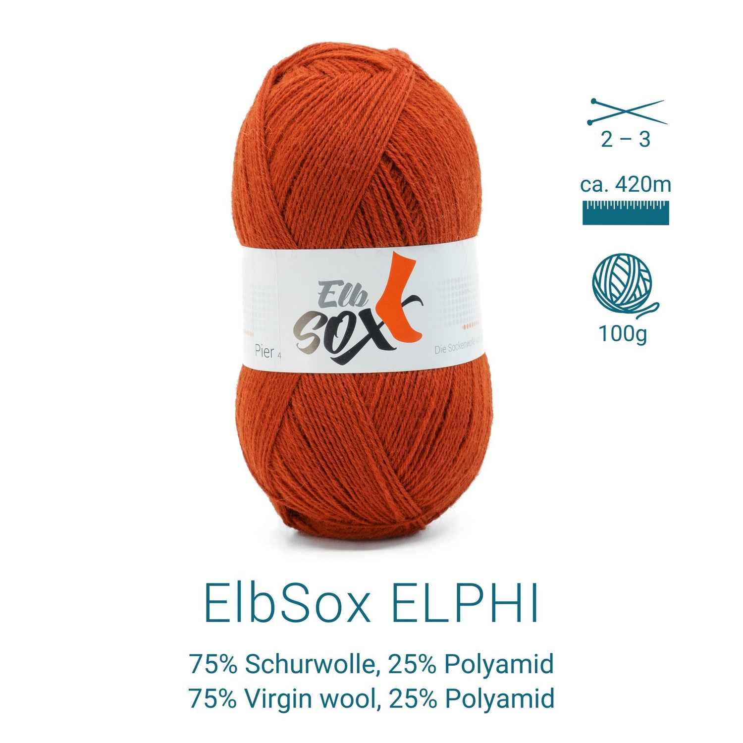 ElbSox Pier 4 | 100g Sockenwolle | 006 - Rostorange - ggh Wolle