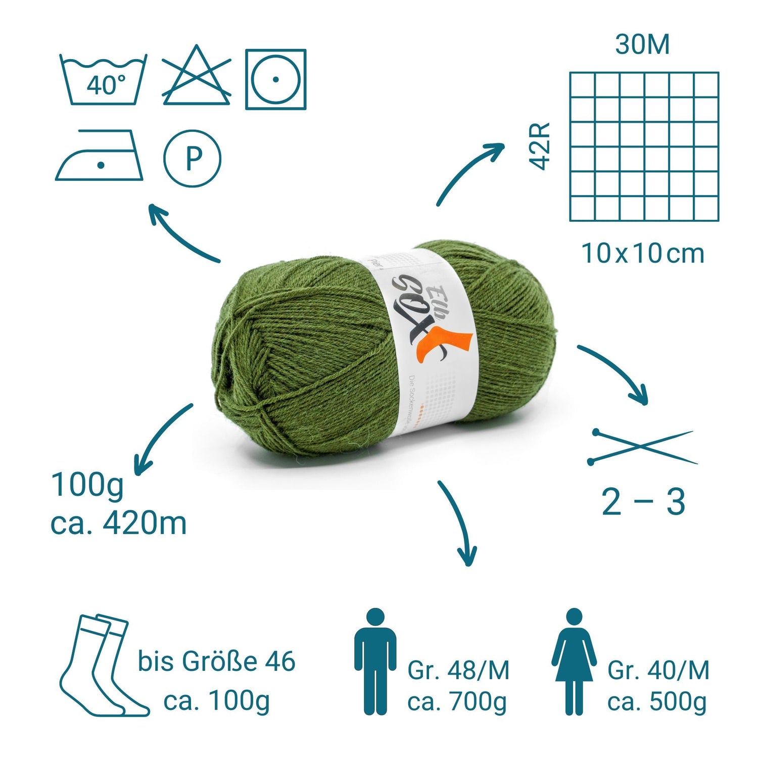 ElbSox Pier 4 | 100g Sockenwolle | 008 - Seetanggrün - ggh Wolle