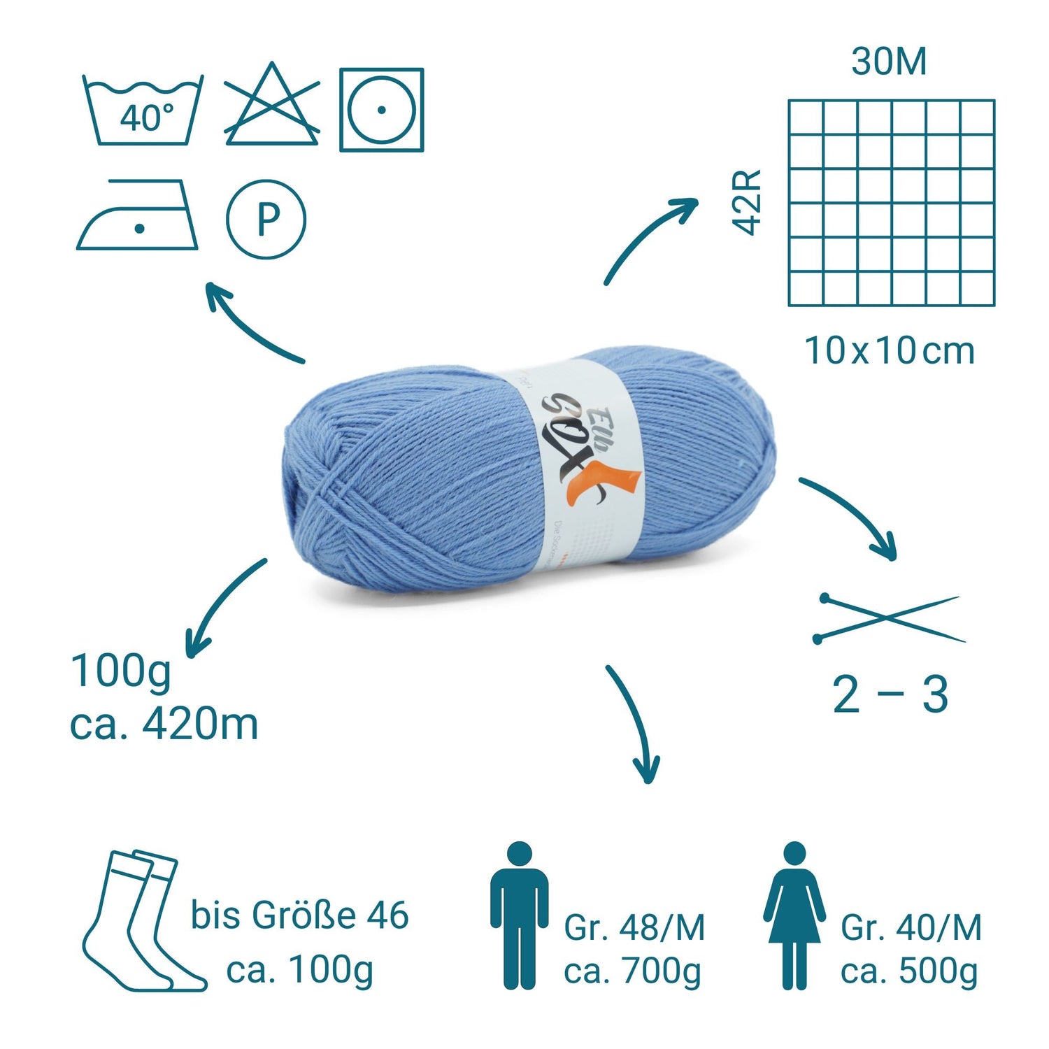 ElbSox Pier 4 | 100g Sockenwolle | 009 - Himmelblau - ggh Wolle