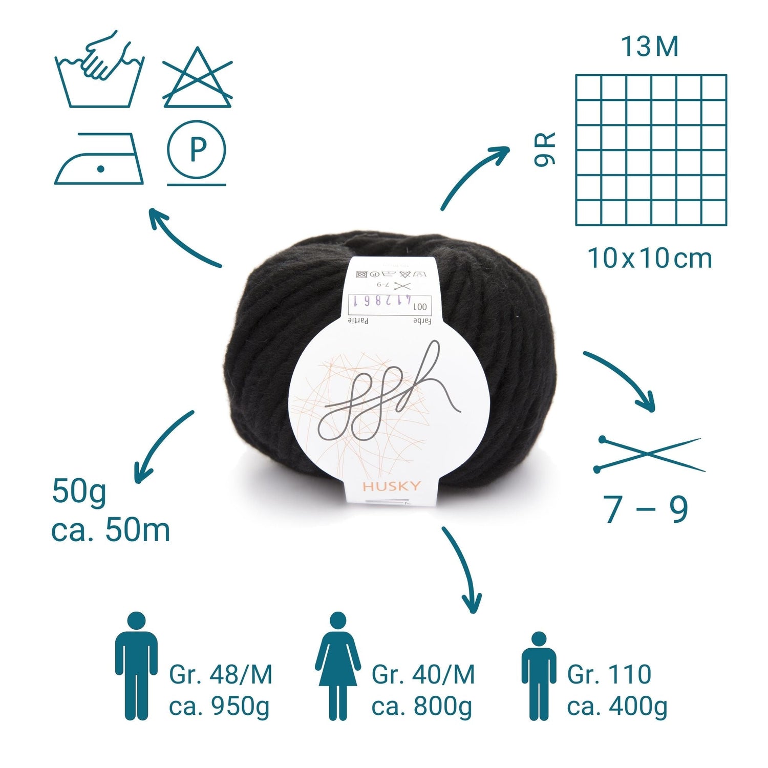 ggh Husky Box | 300g Set (6x50g) – 001 – Schwarz - ggh Wolle