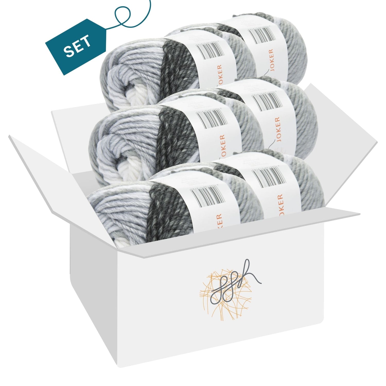 ggh Joker Box | 300g Set (6x50g) | 001 - Schwarz - Grau meliert - ggh Wolle