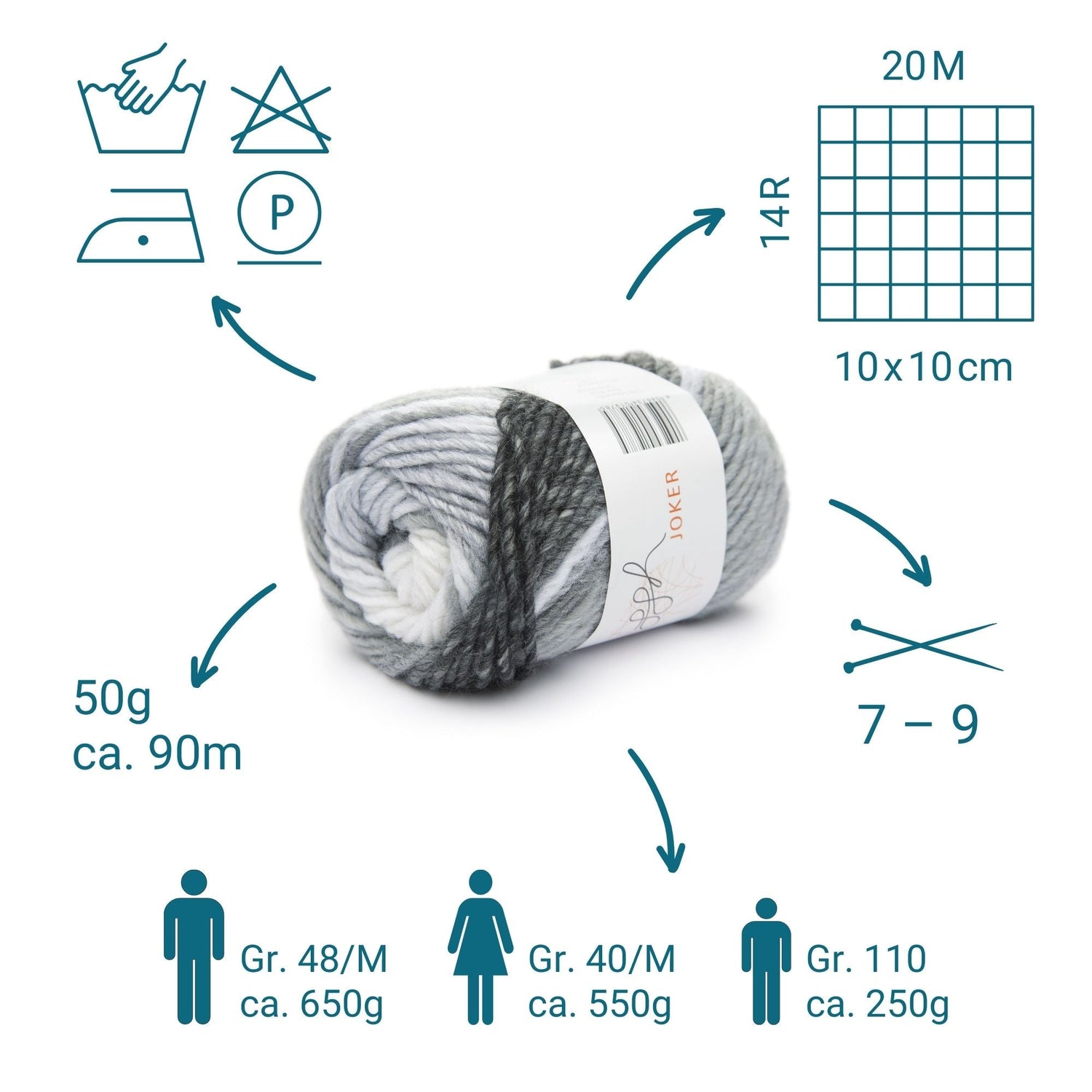 ggh Joker Box | 300g Set (6x50g) | 001 - Schwarz - Grau meliert - ggh Wolle