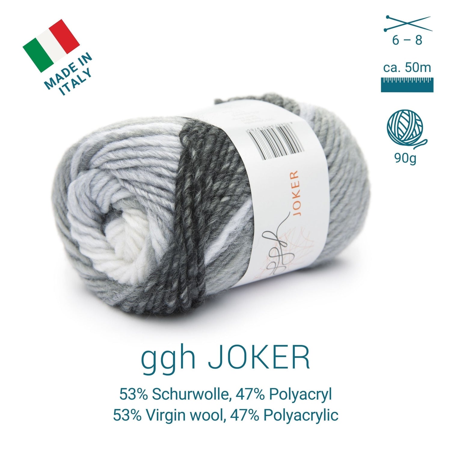 ggh Joker Box | 300g Set (6x50g) | 001 - Schwarz - Grau meliert - ggh Wolle