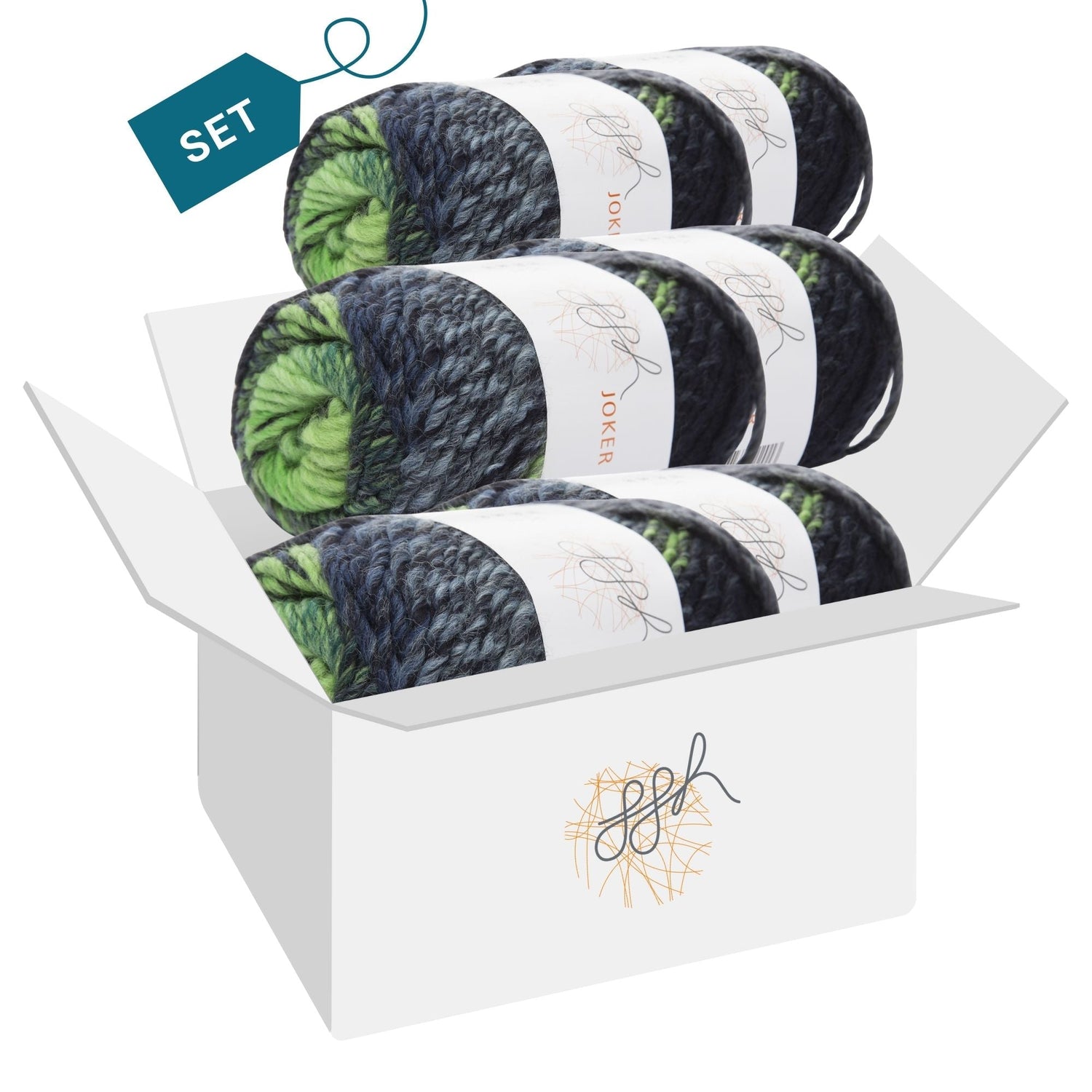 ggh Joker Box | 300g Set (6x50g) | 016 - Grün - Marine meliert - ggh Wolle