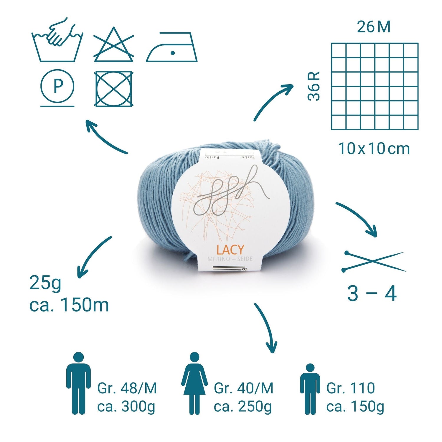 GGH Lacy | Merinowolle mit Seide | 25g - 150m | 004 - Eisblau - ggh Wolle