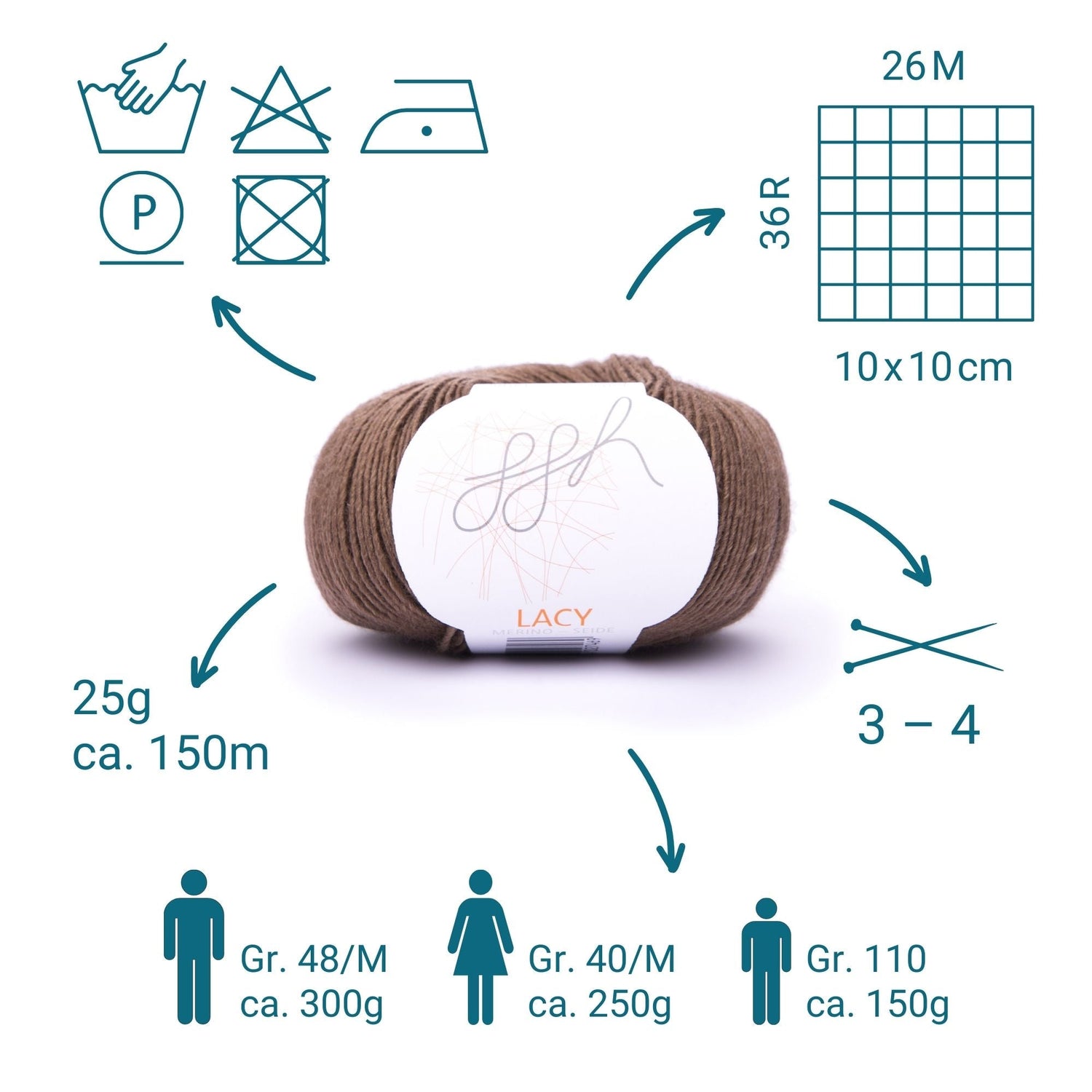 GGH Lacy | Merinowolle mit Seide | 25g - 150m | 018 - Braun - ggh Wolle