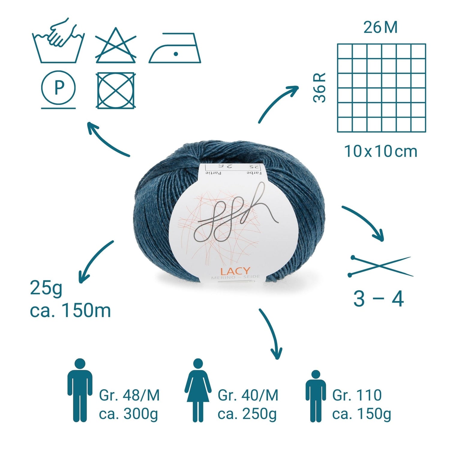 GGH Lacy | Merinowolle mit Seide | 25g - 150m | 025 - Petrol - ggh Wolle