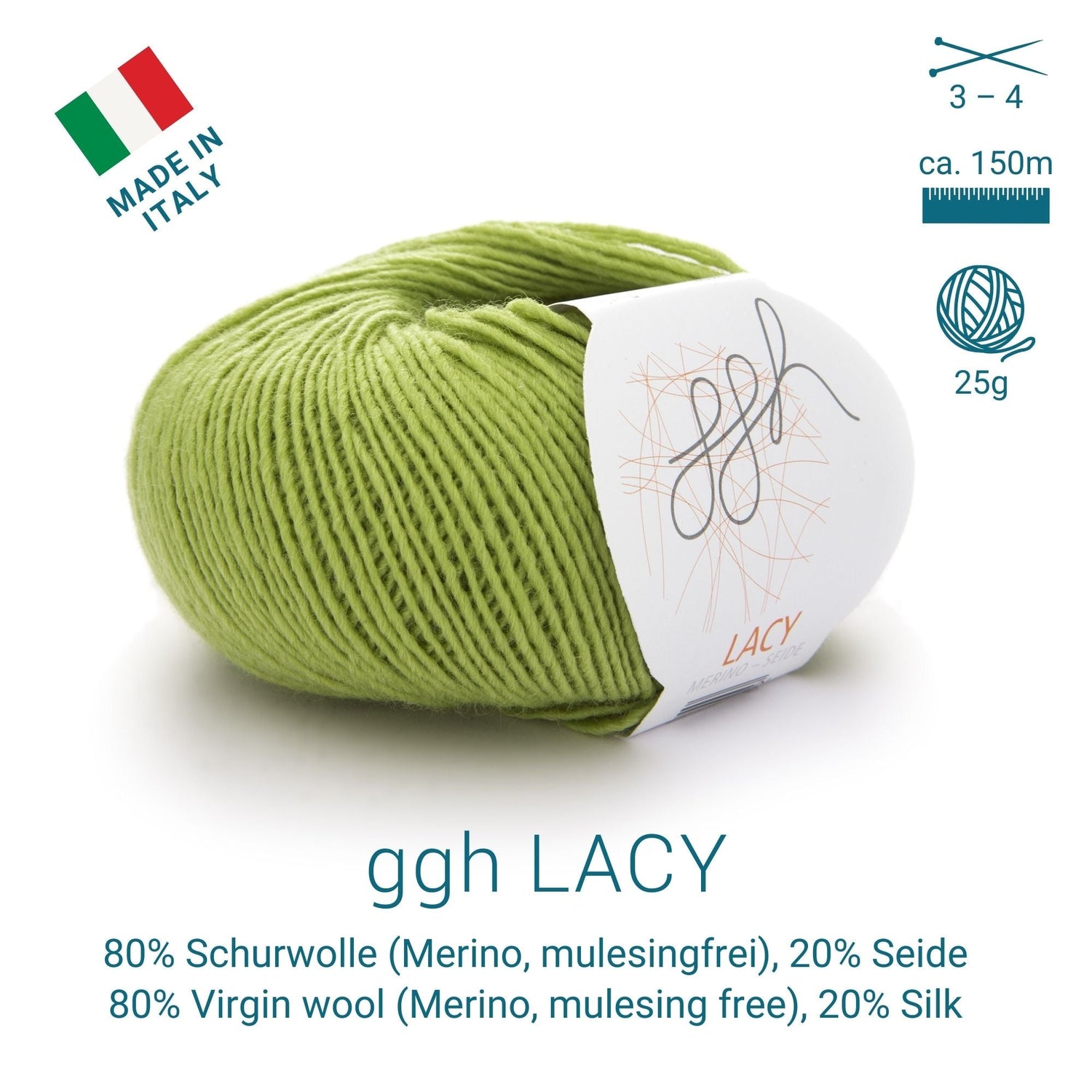 ggh Lacy | Set mit 4 x 25g (insg. 100g) - 006 - Apfelgrün - ggh Wolle