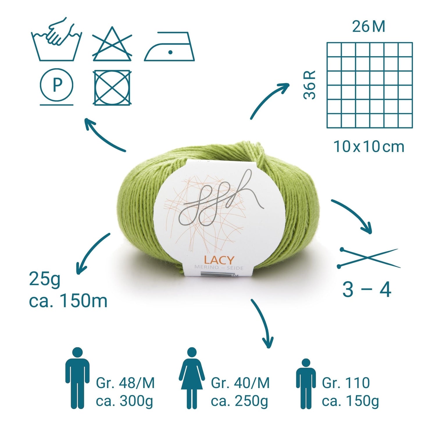 ggh Lacy | Set mit 4 x 25g (insg. 100g) - 006 - Apfelgrün - ggh Wolle