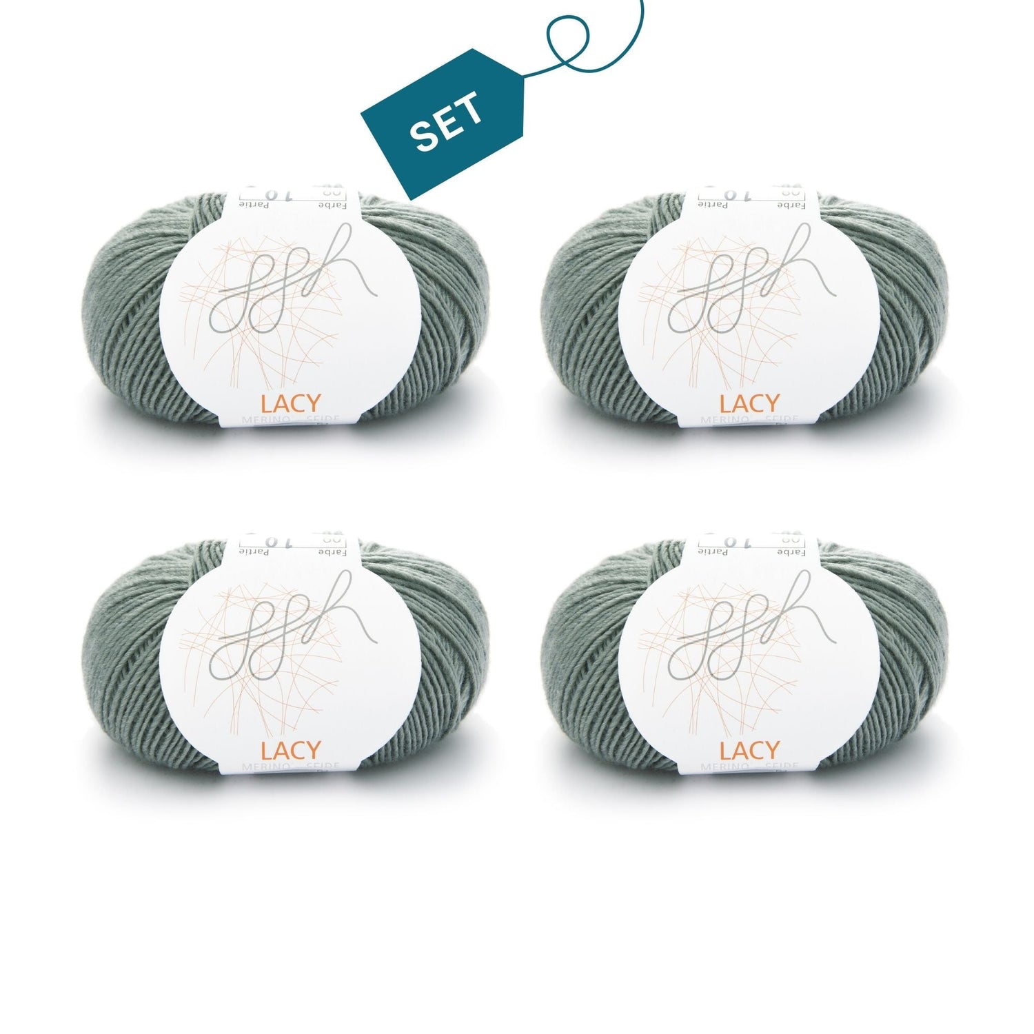ggh Lacy | Set mit 4 x 25g (insg. 100g) - 009 - Grüngrau - ggh Wolle