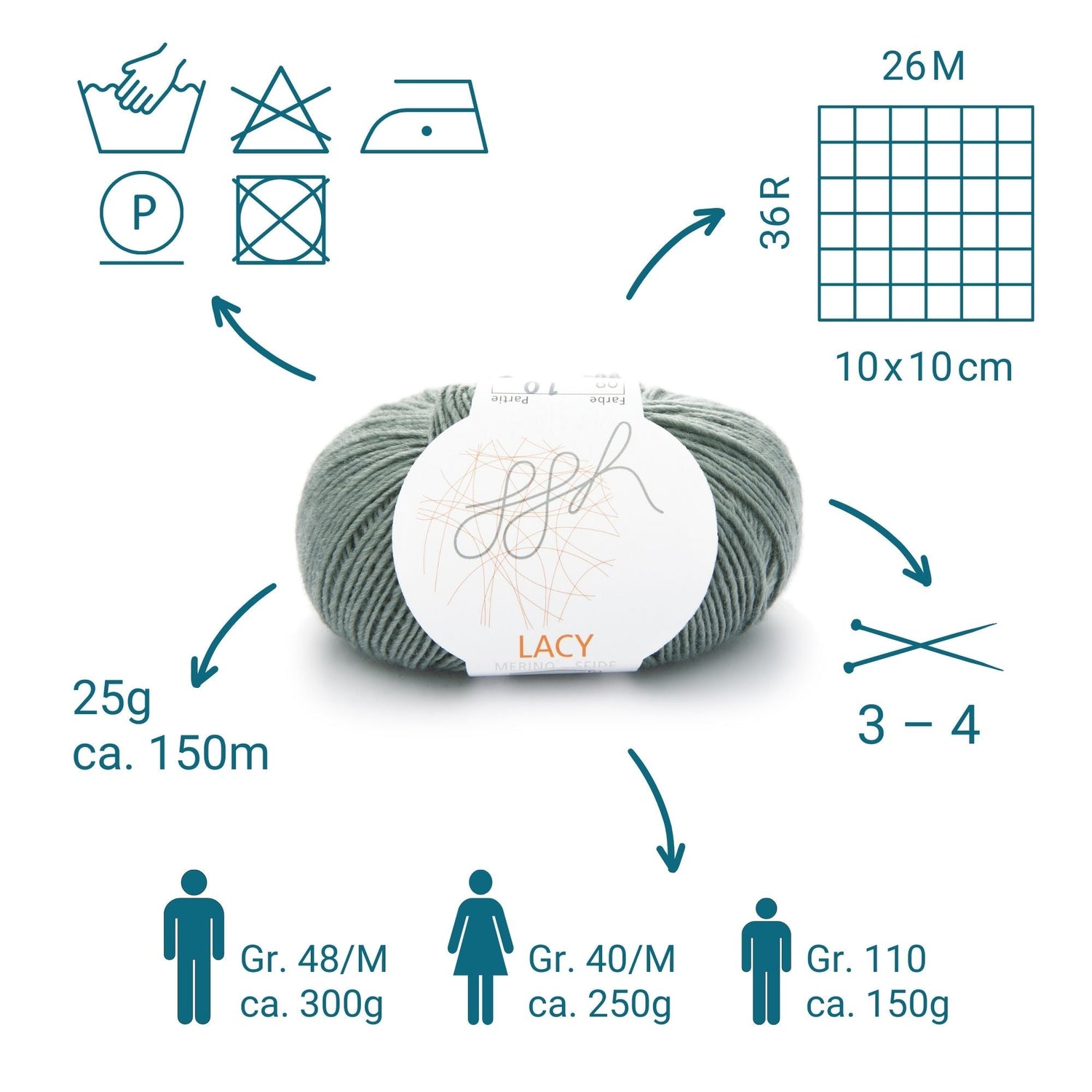 ggh Lacy | Set mit 4 x 25g (insg. 100g) - 009 - Grüngrau - ggh Wolle