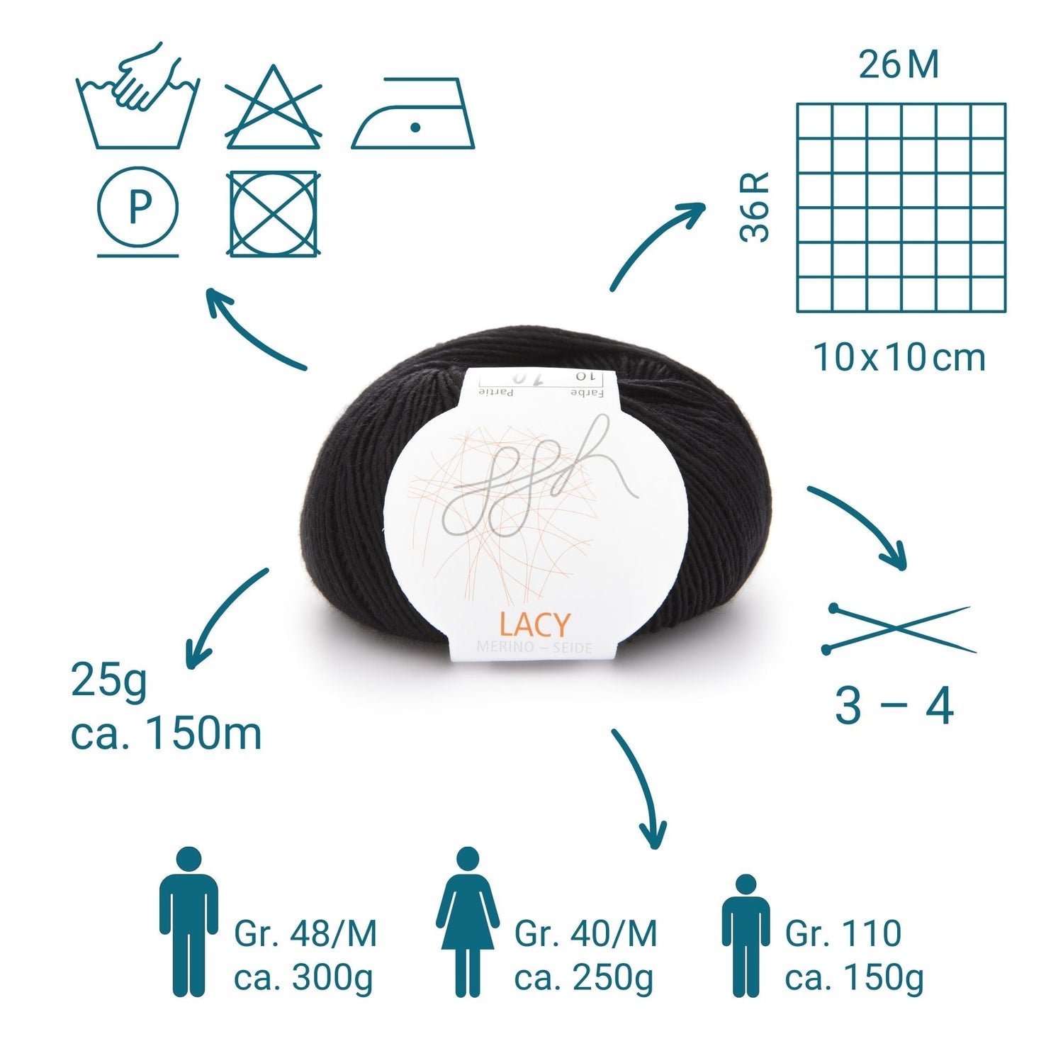 ggh Lacy | Set mit 4 x 25g (insg. 100g) - 010 - Schwarz - ggh Wolle