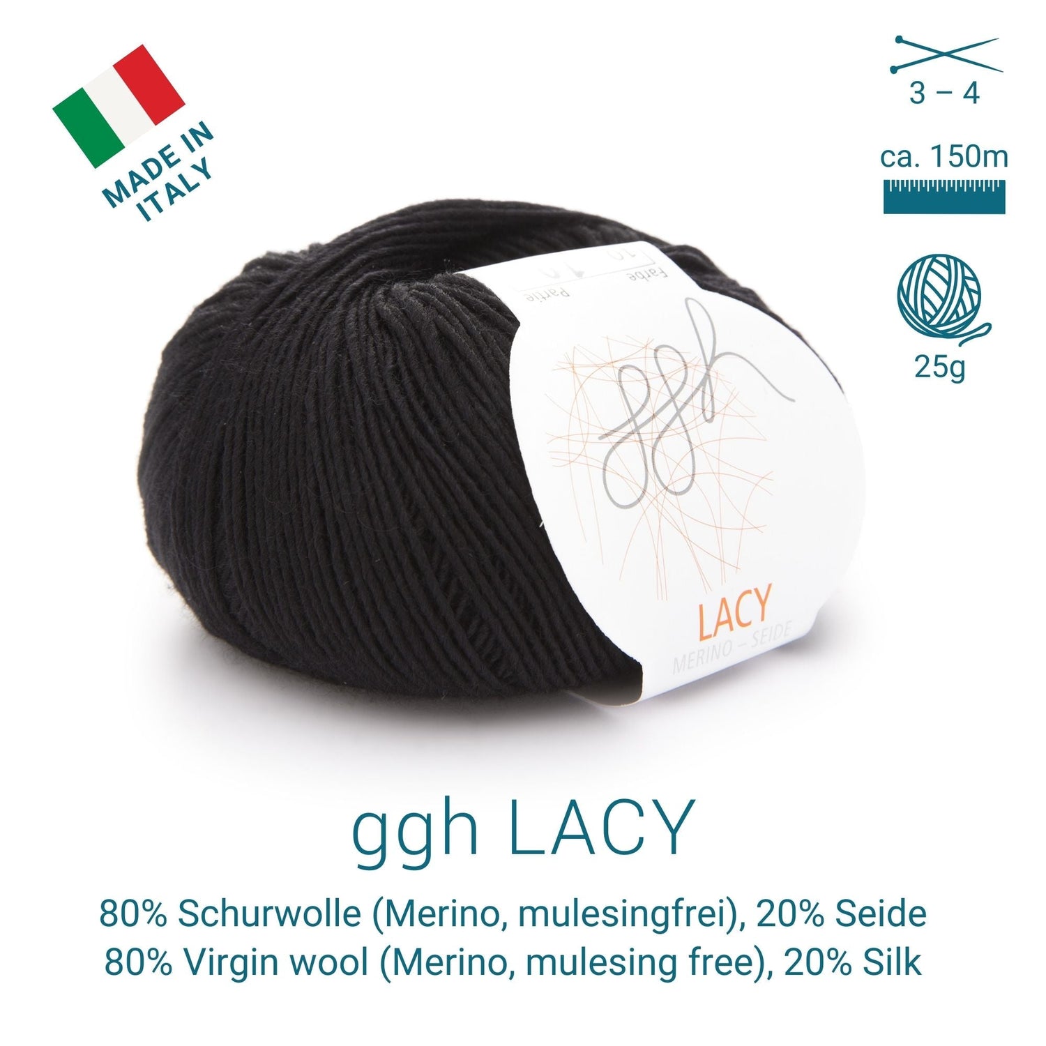 ggh Lacy | Set mit 4 x 25g (insg. 100g) - 010 - Schwarz - ggh Wolle