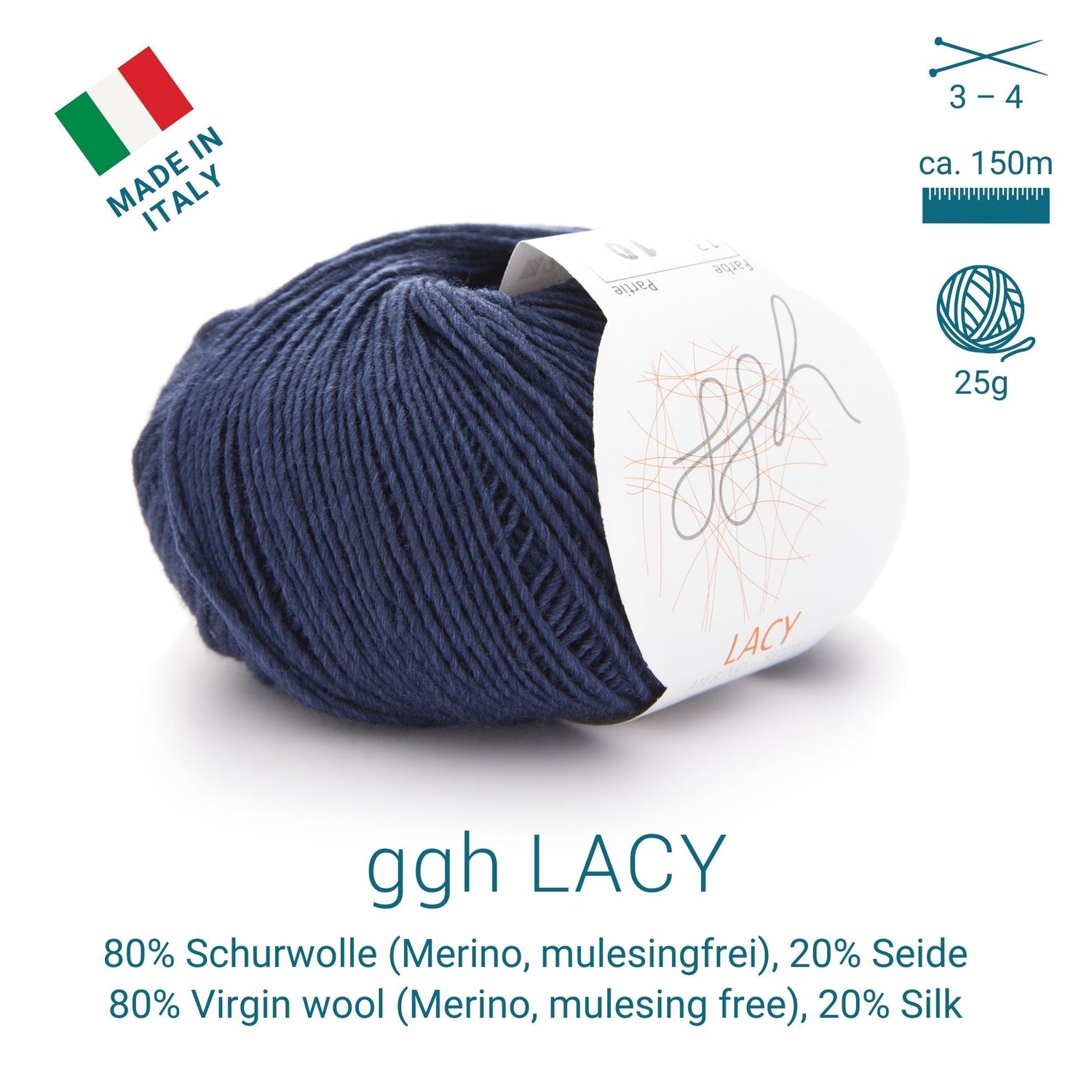 ggh Lacy | Set mit 4 x 25g (insg. 100g) - 013 - Dunkelblau - ggh Wolle