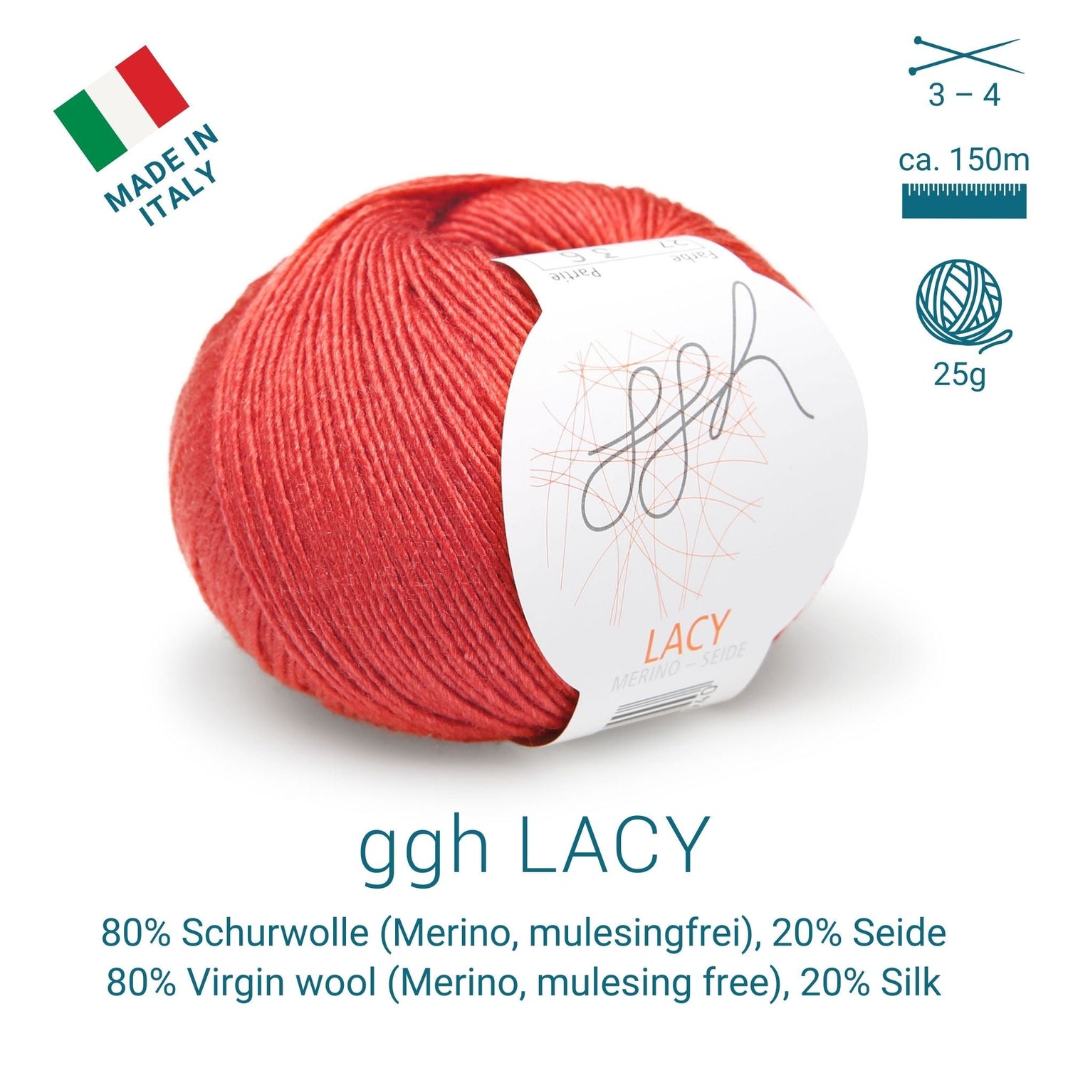 ggh Lacy | Set mit 4 x 25g (insg. 100g) - 027 - Marsrot - ggh Wolle