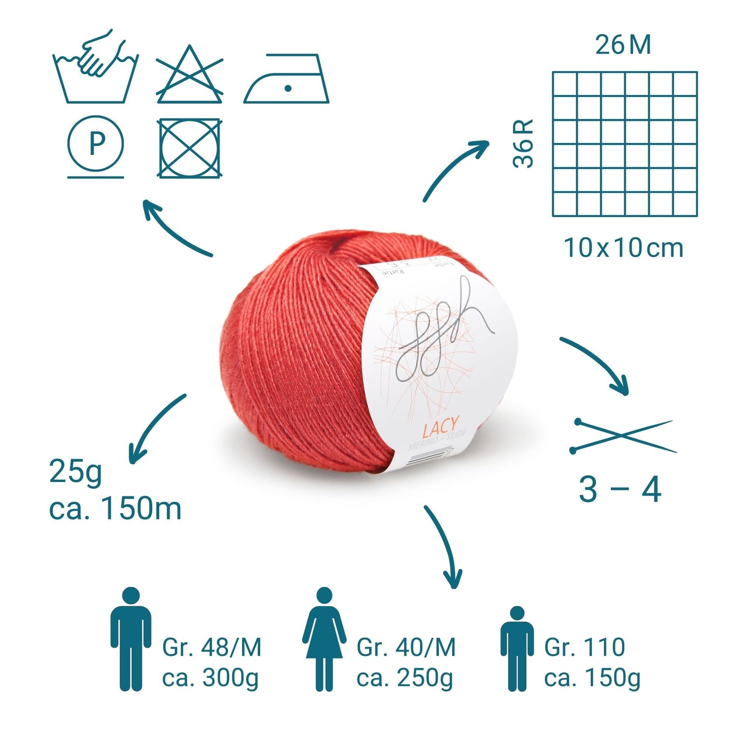 ggh Lacy | Set mit 4 x 25g (insg. 100g) - 027 - Marsrot - ggh Wolle