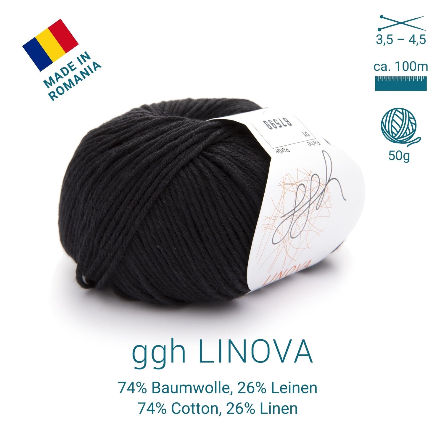 ggh Linova | 100% Baumwolle | 100m/50g | 001 - Schwarz - ggh Wolle