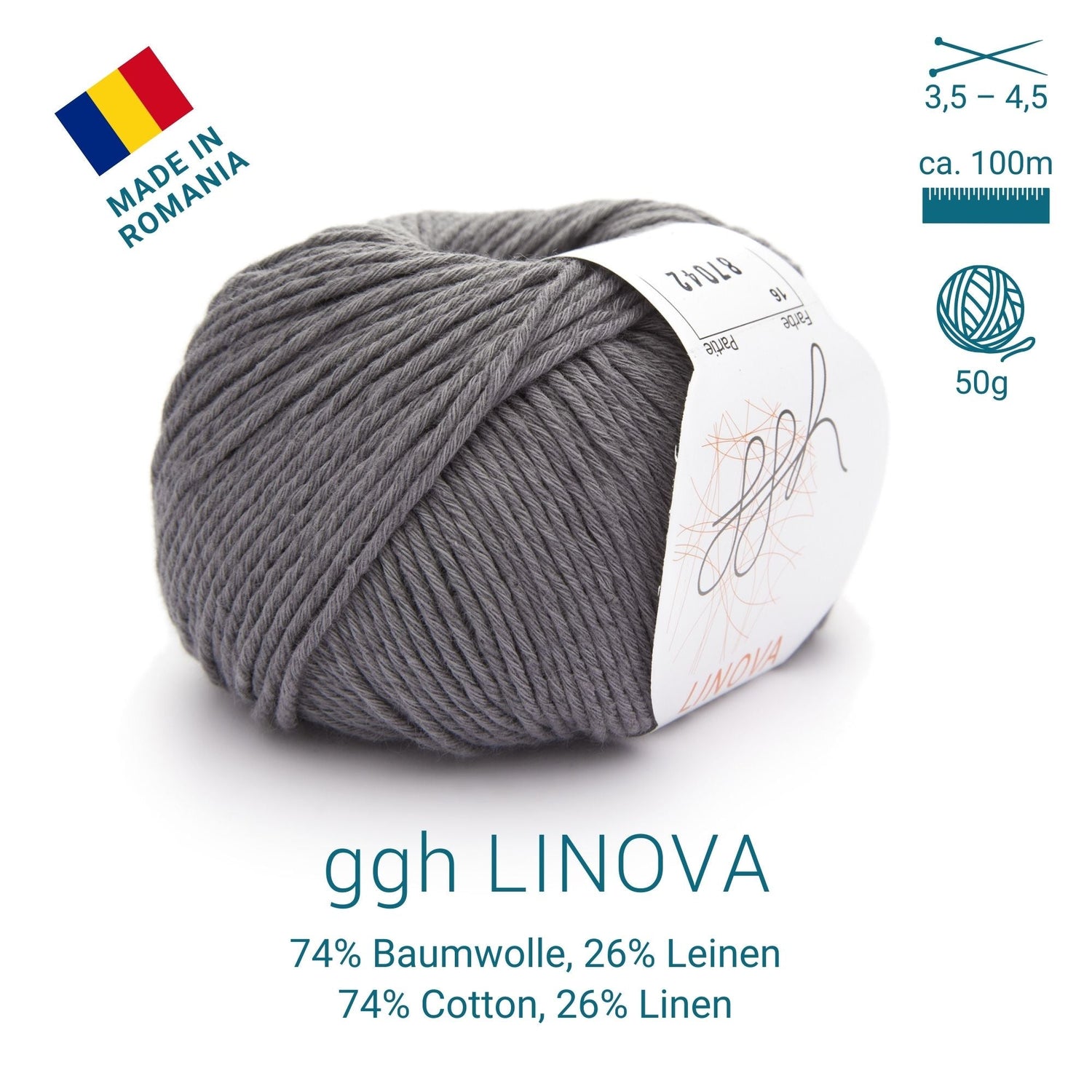 ggh Linova | 100% Baumwolle | 100m/50g | 016 - Schiefergrau - ggh Wolle