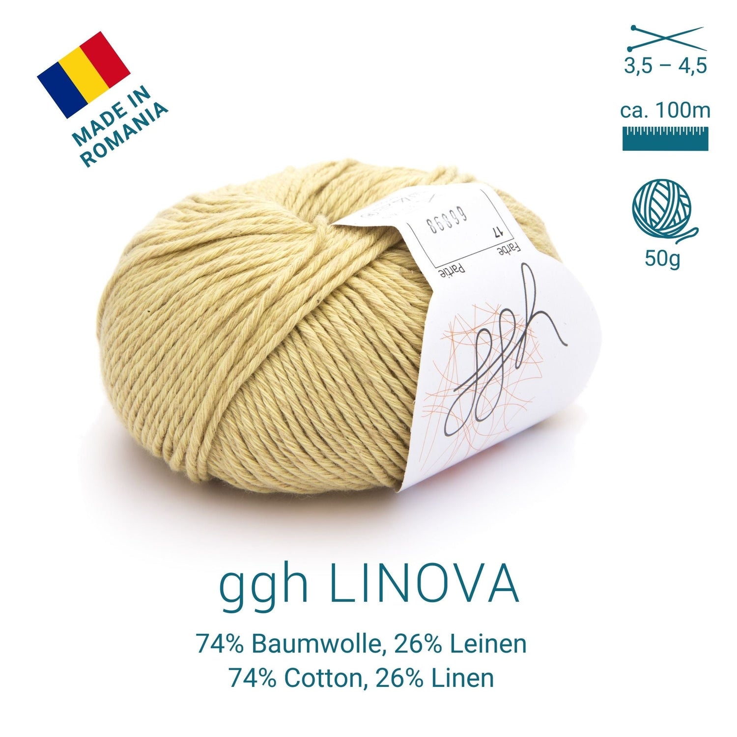 ggh Linova | 100% Baumwolle | 100m/50g | 017 - Honig - ggh Wolle