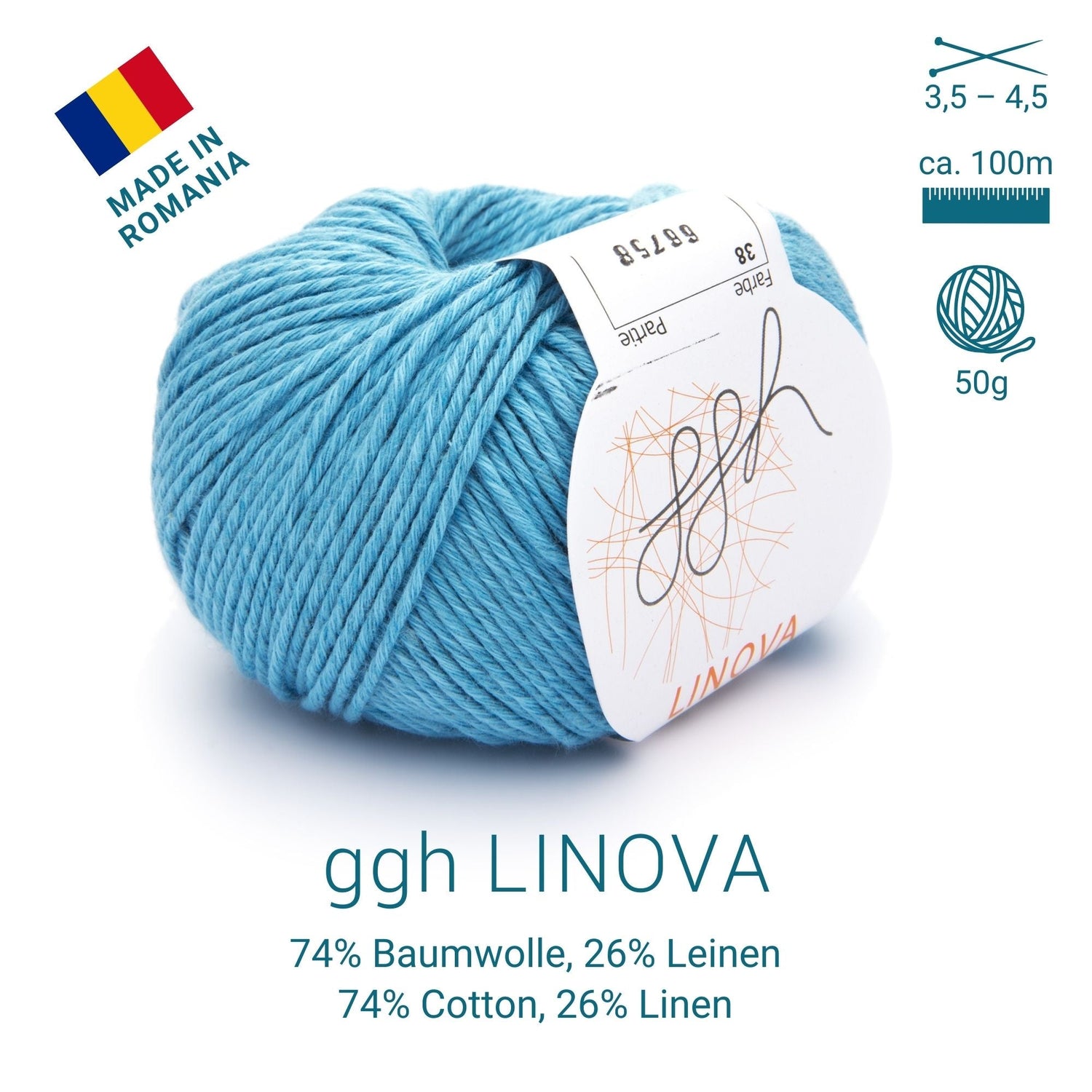 ggh Linova | 100% Baumwolle | 100m/50g | 038 - Aqua - ggh Wolle