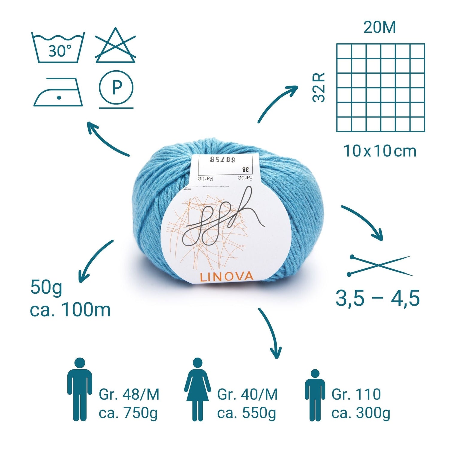 ggh Linova | 100% Baumwolle | 100m/50g | 038 - Aqua - ggh Wolle