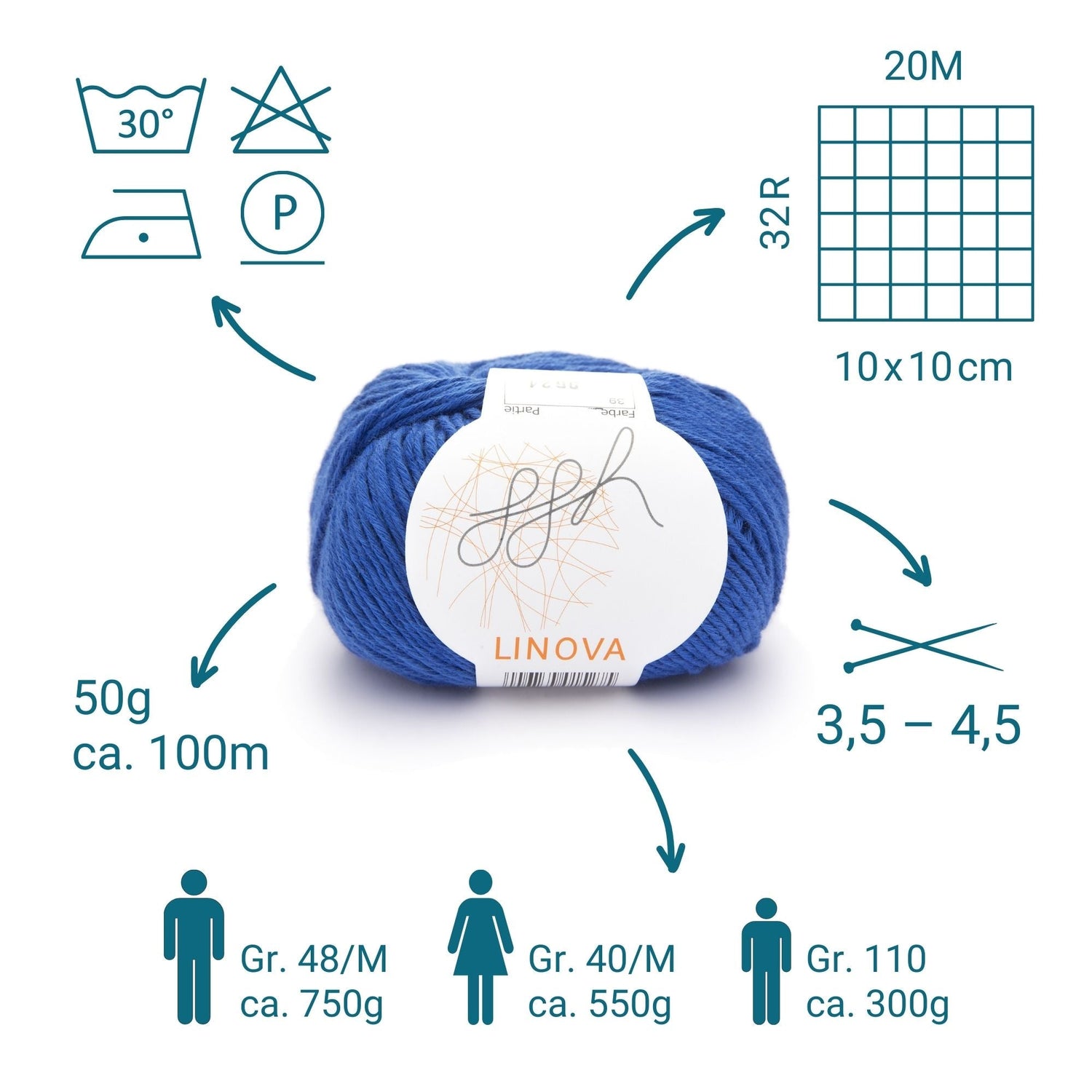 ggh Linova | 100% Baumwolle | 100m/50g | 039 - Mittelblau - ggh Wolle