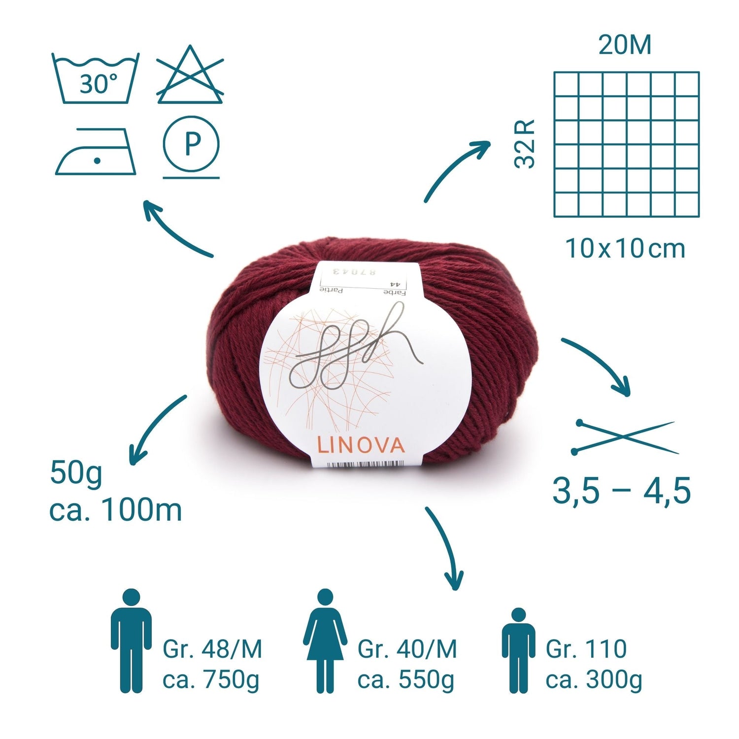 ggh Linova | 100% Baumwolle | 100m/50g | 044 - Ziegelrot - ggh Wolle