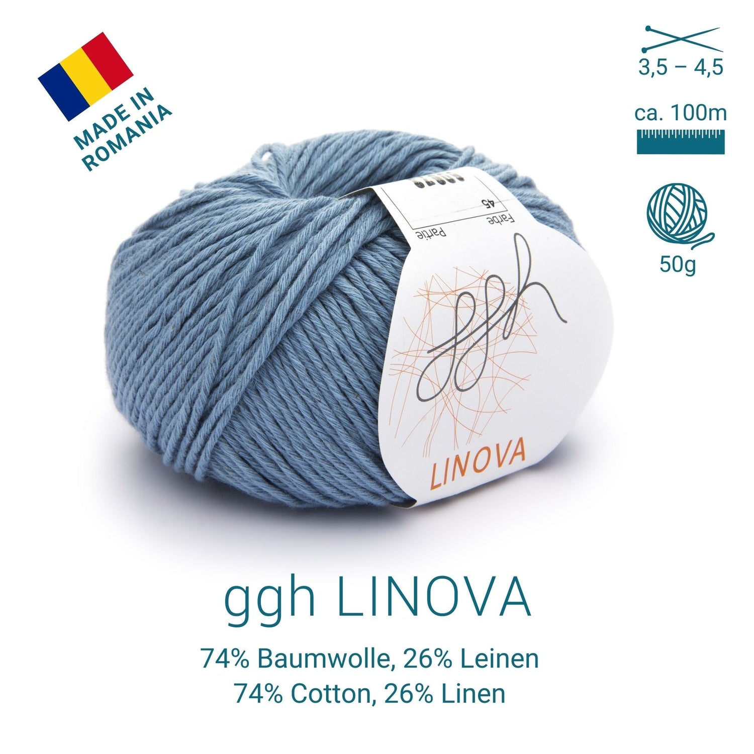 ggh Linova | 100% Baumwolle | 100m/50g | 045 - Graublau - ggh Wolle