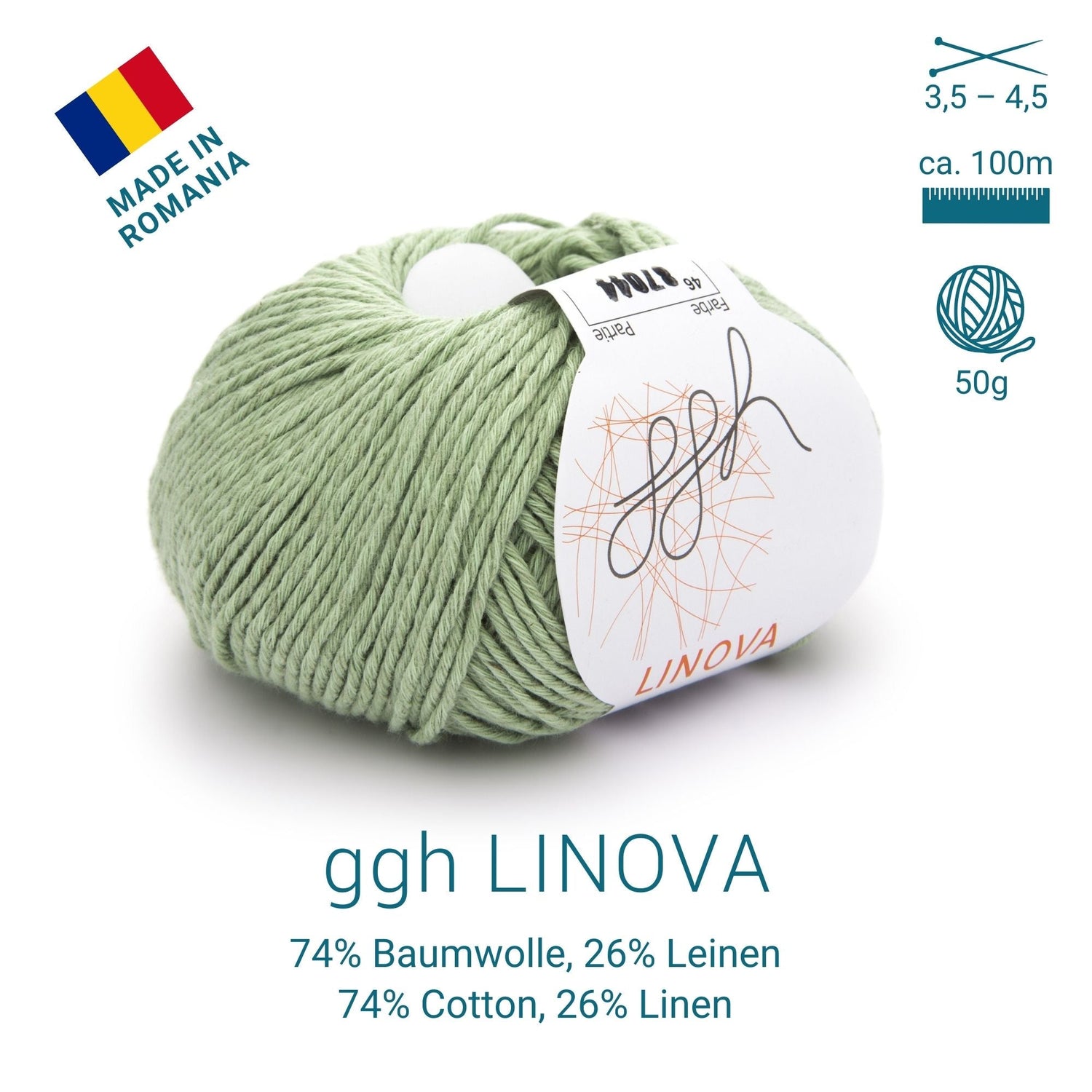 ggh Linova | 100% Baumwolle | 100m/50g | 046 - Lindgrün - ggh Wolle