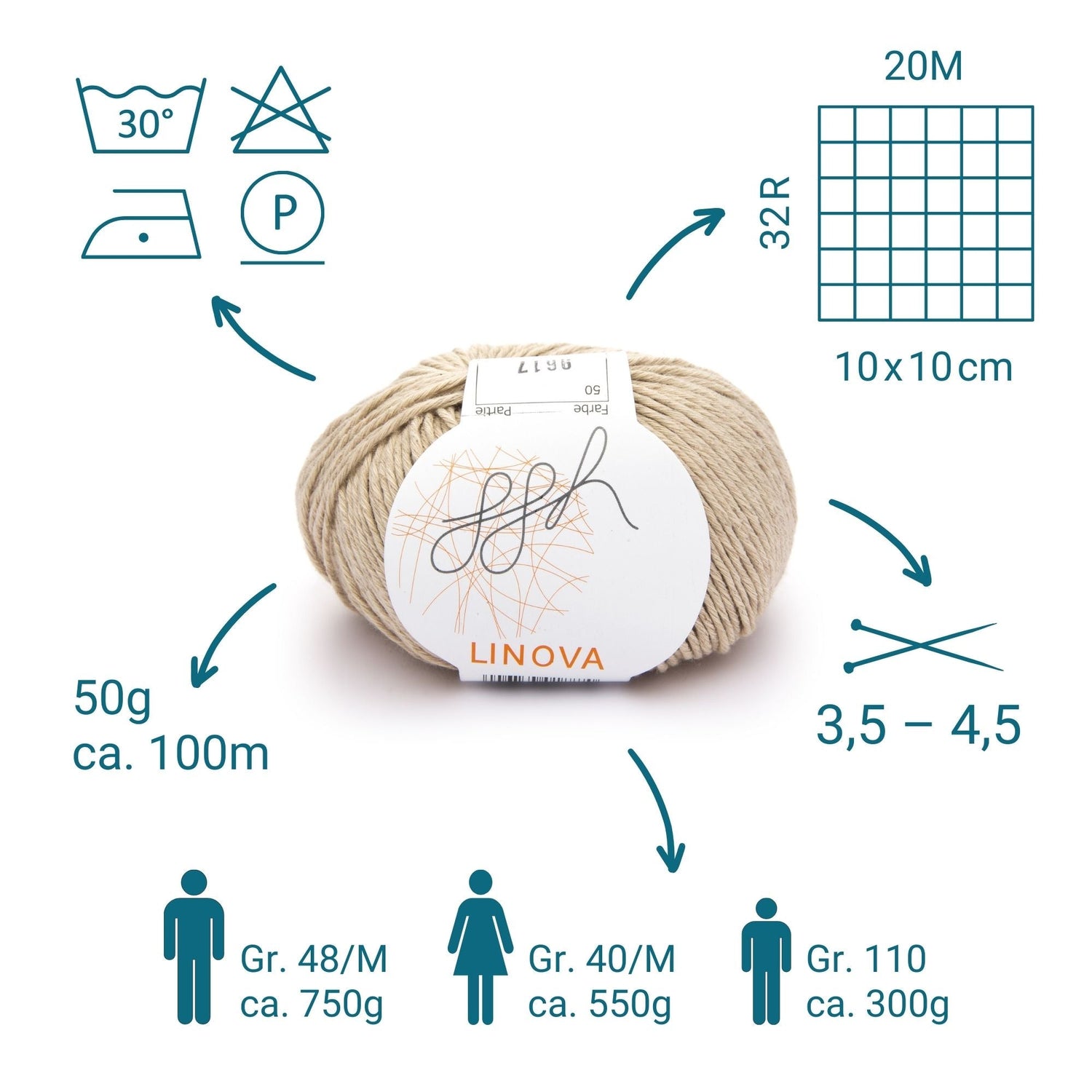 ggh Linova | 100% Baumwolle | 100m/50g | 050 - Sand - ggh Wolle