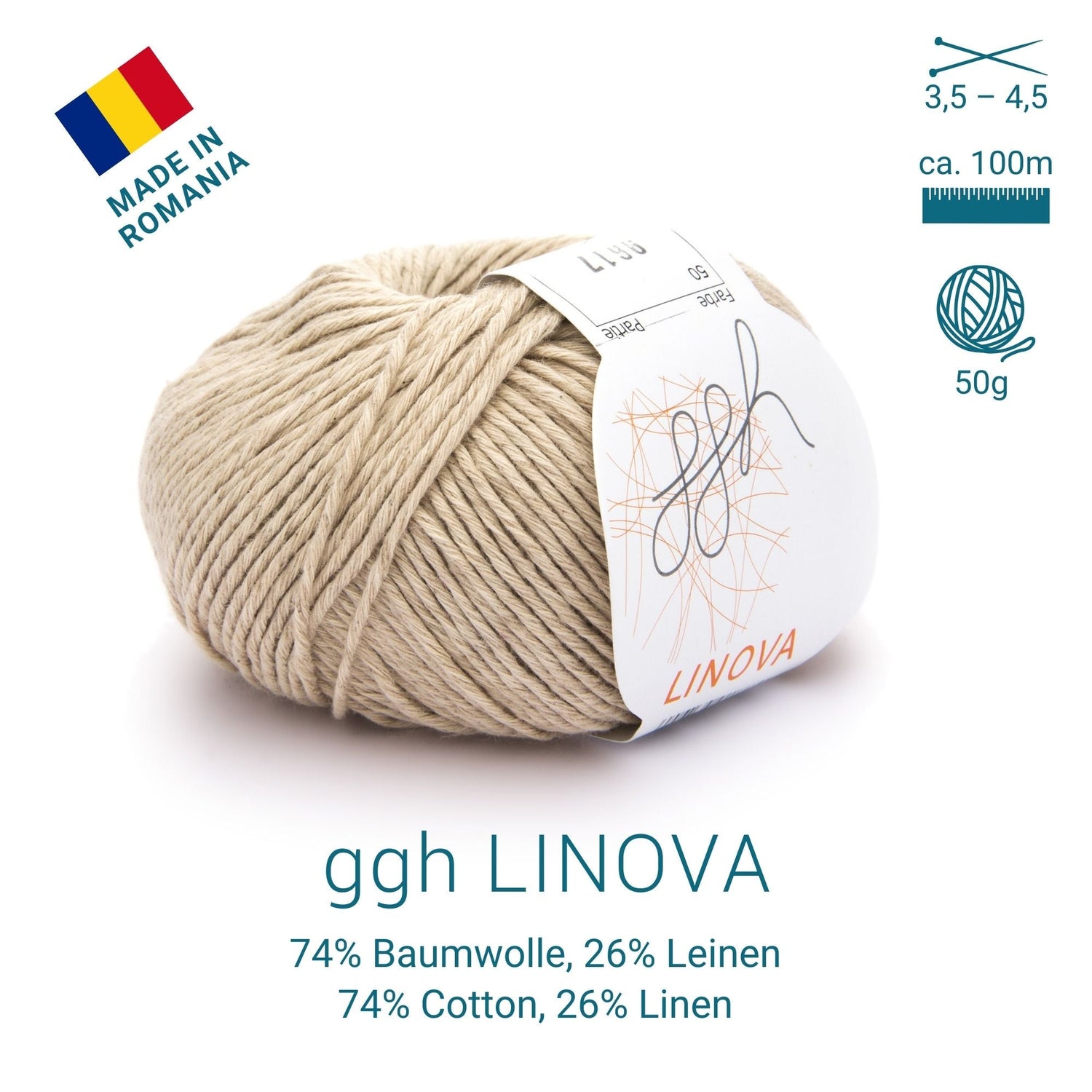 ggh Linova | 100% Baumwolle | 100m/50g | 050 - Sand - ggh Wolle