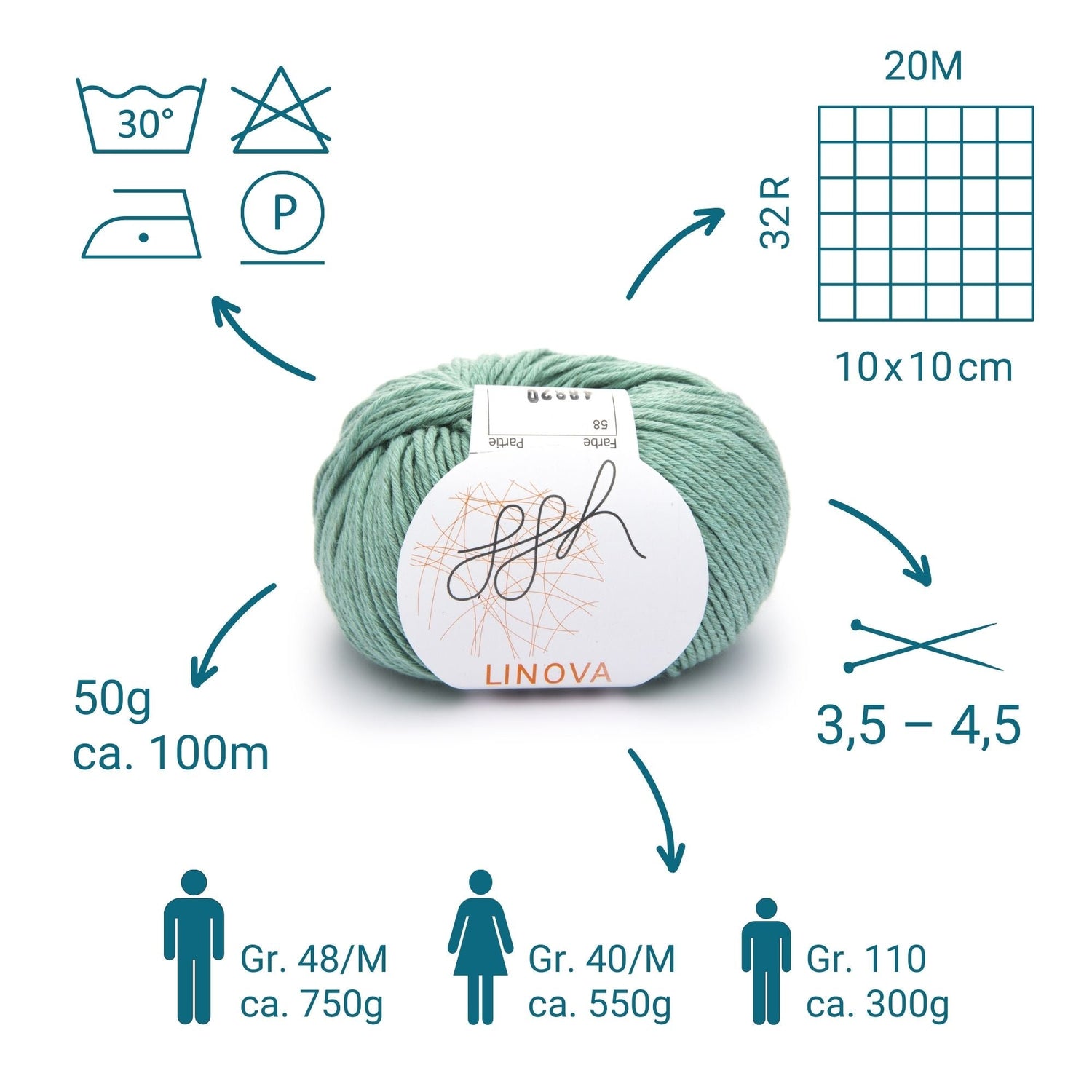 ggh Linova | 100% Baumwolle | 100m/50g | 058 - Blassgrün - ggh Wolle