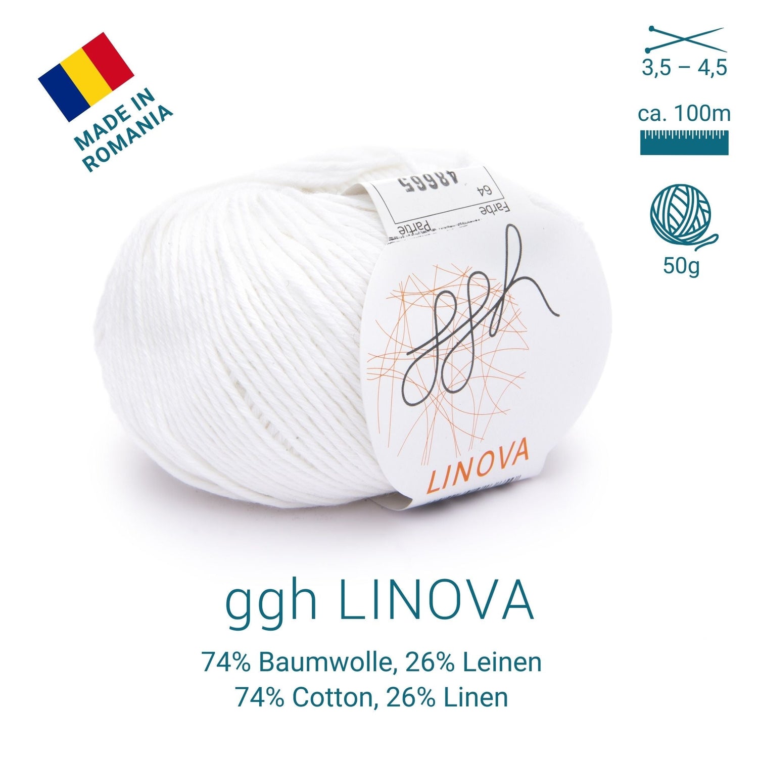 ggh Linova | 100% Baumwolle | 100m/50g | 064 - Weiß - ggh Wolle