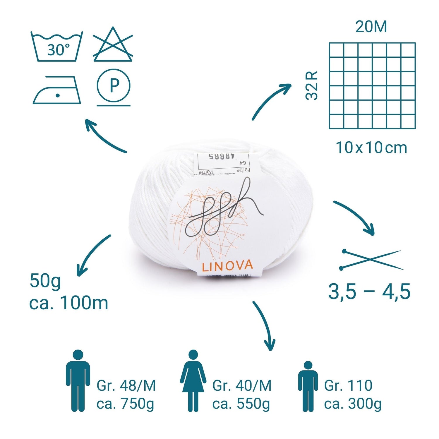 ggh Linova | 100% Baumwolle | 100m/50g | 064 - Weiß - ggh Wolle