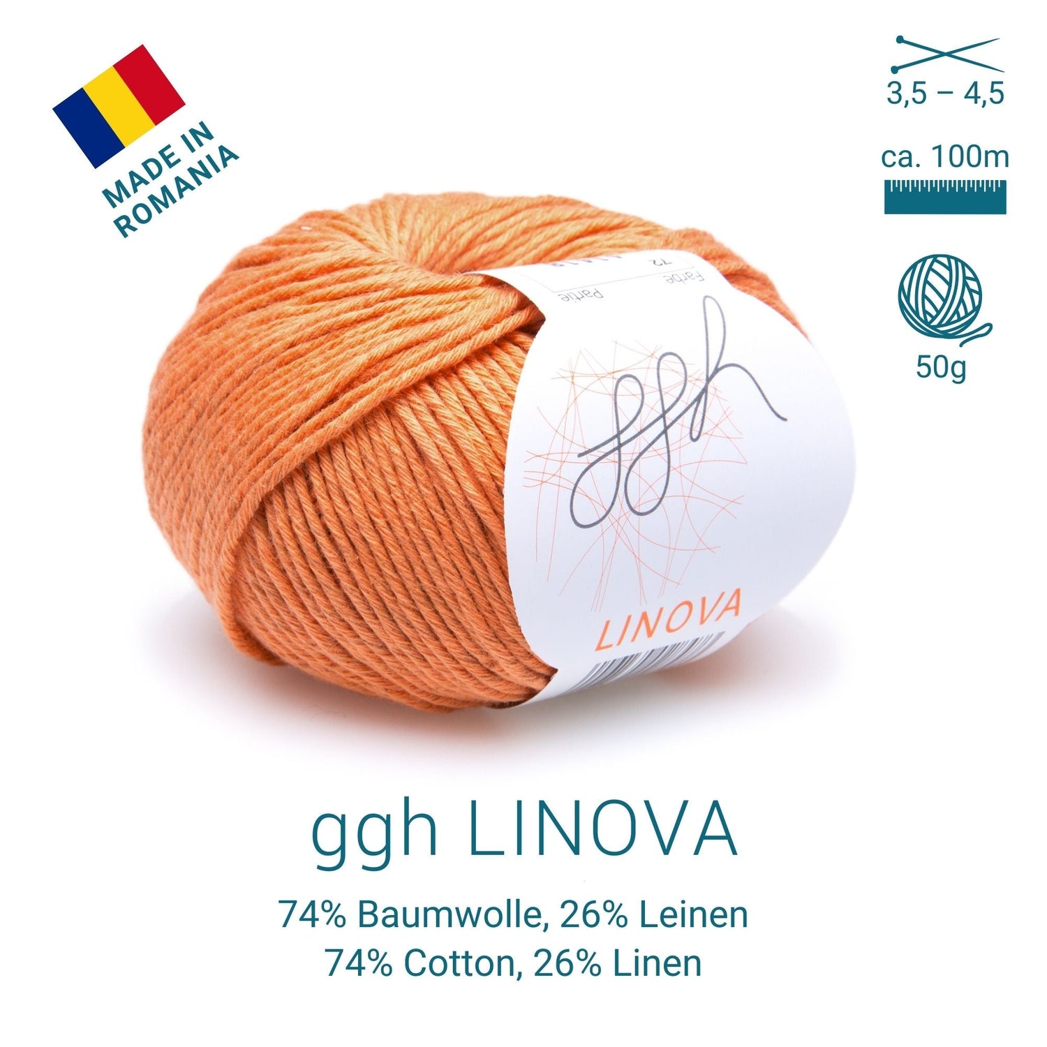 ggh Linova | 100% Baumwolle | 100m/50g | 072 - Mandarine - ggh Wolle