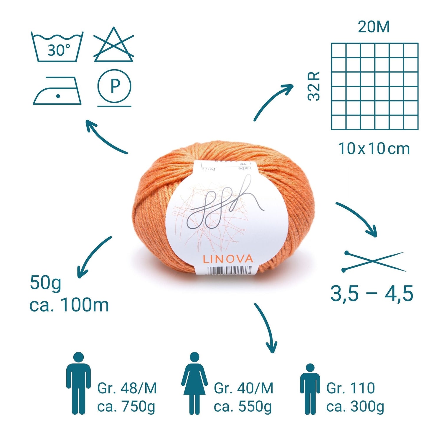 ggh Linova | 100% Baumwolle | 100m/50g | 072 - Mandarine - ggh Wolle