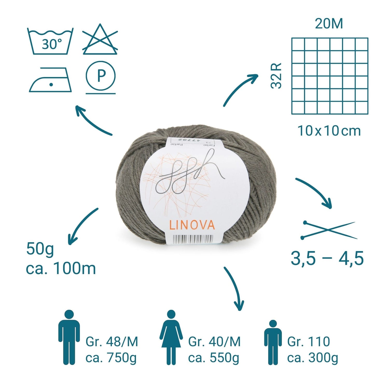 ggh Linova | 100% Baumwolle | 100m/50g | 073 - Khaki - ggh Wolle