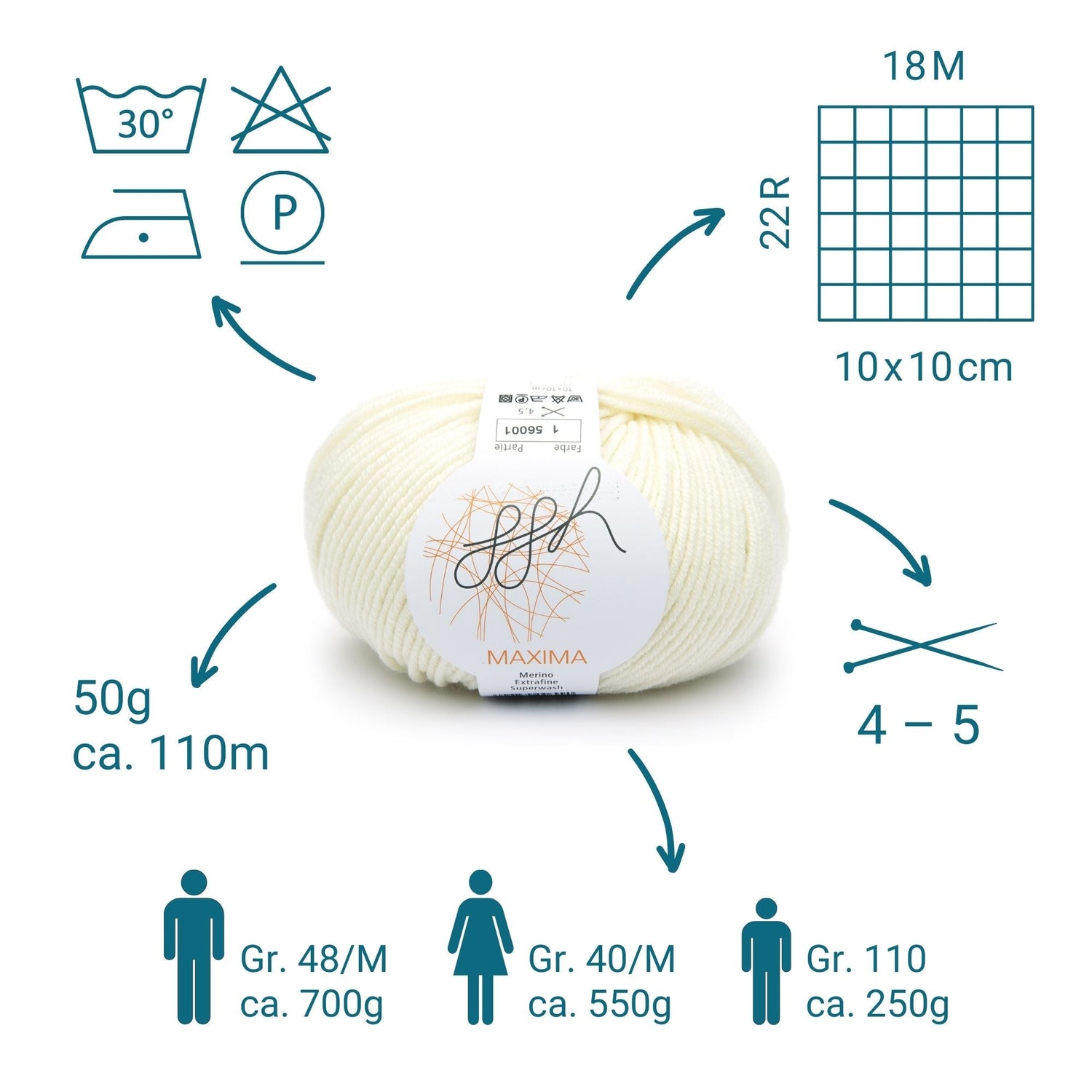 ggh Maxima Box | 300g Set (6x50g) – 001 – Wollweiß - ggh Wolle