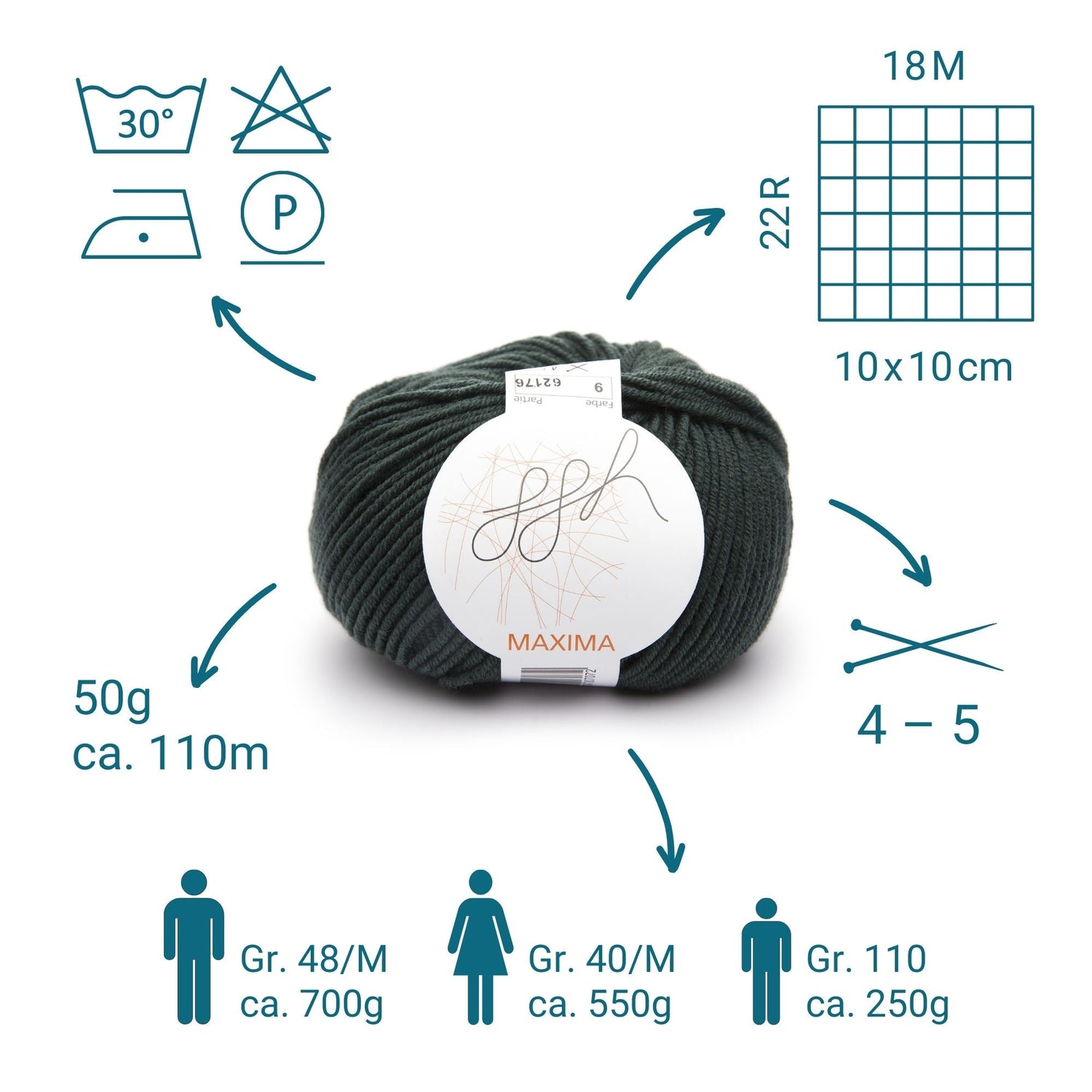 ggh Maxima Box | 300g Set (6x50g) – 009 – Grüner Schiefer - ggh Wolle