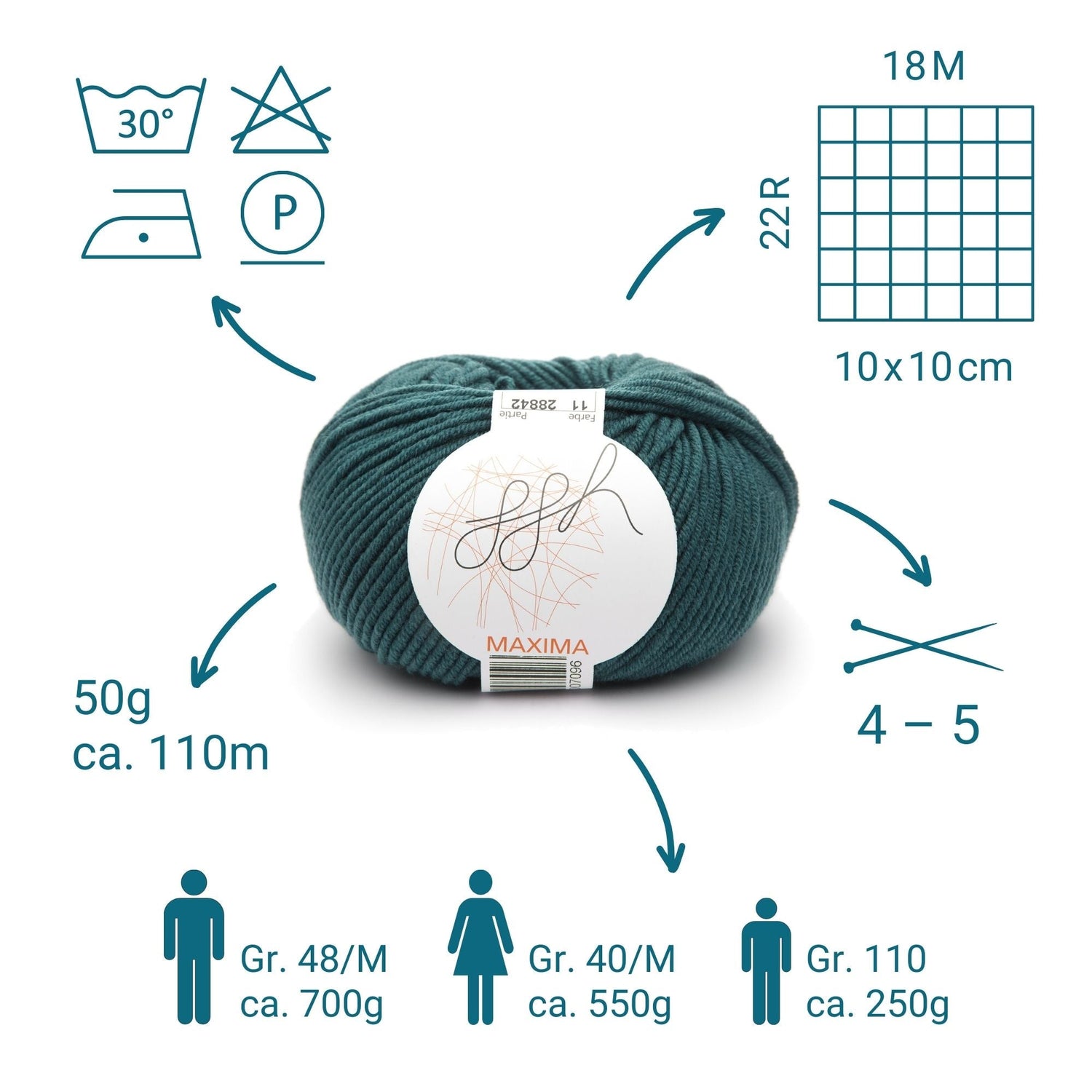 ggh Maxima | Merinowolle | 110m/50g | 011 - Tiefes Blaugrün - ggh Wolle