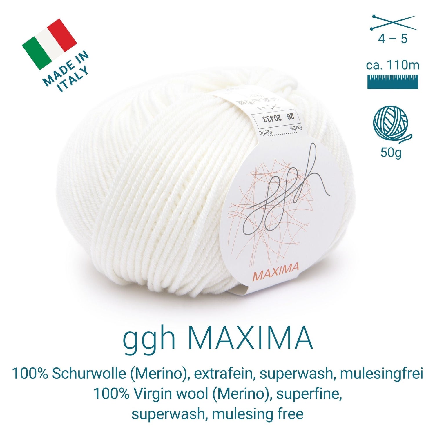 ggh Maxima | Merinowolle | 110m/50g | 026 - Weiß - ggh Wolle