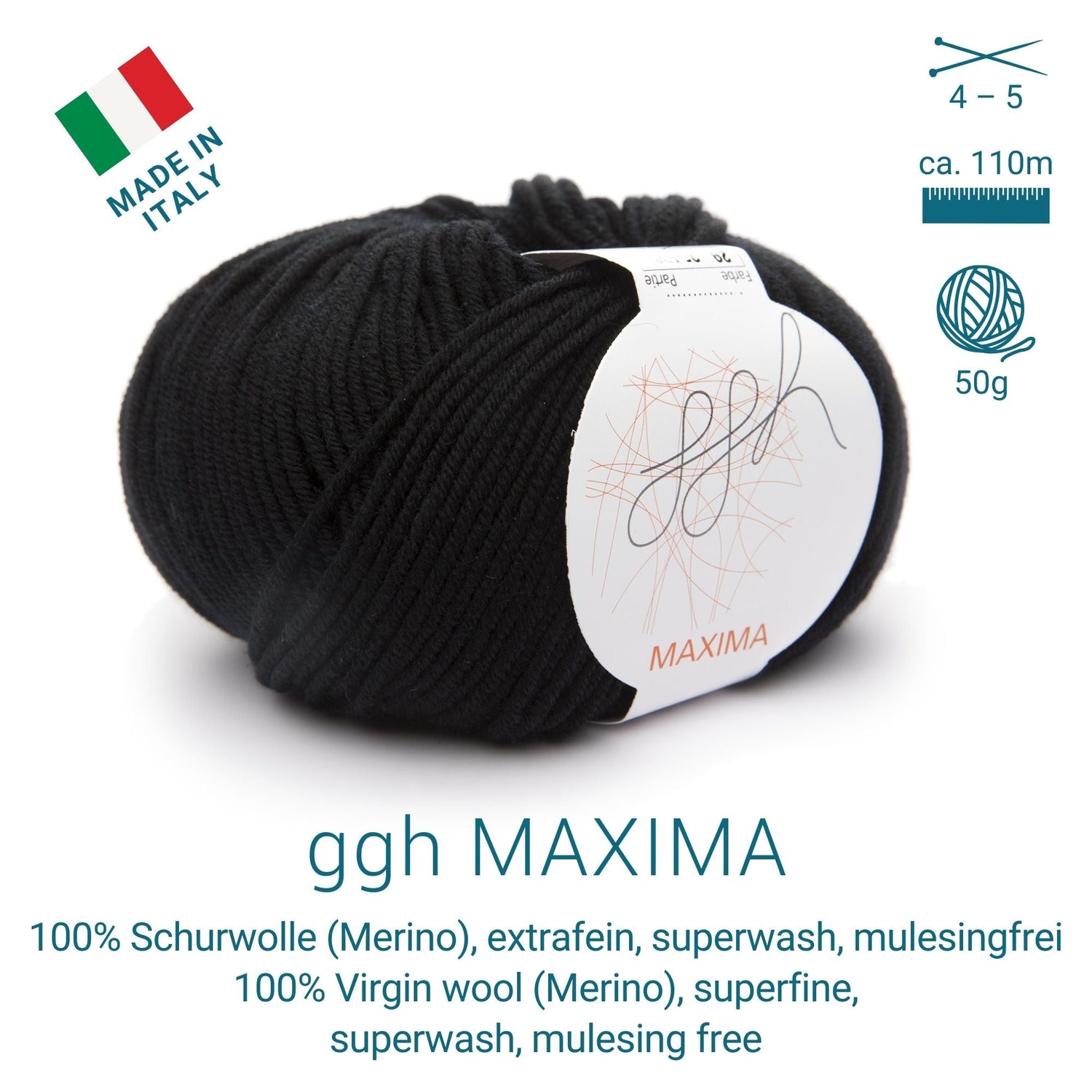 ggh Maxima | Merinowolle | 110m/50g | 029 - Schwarz - ggh Wolle